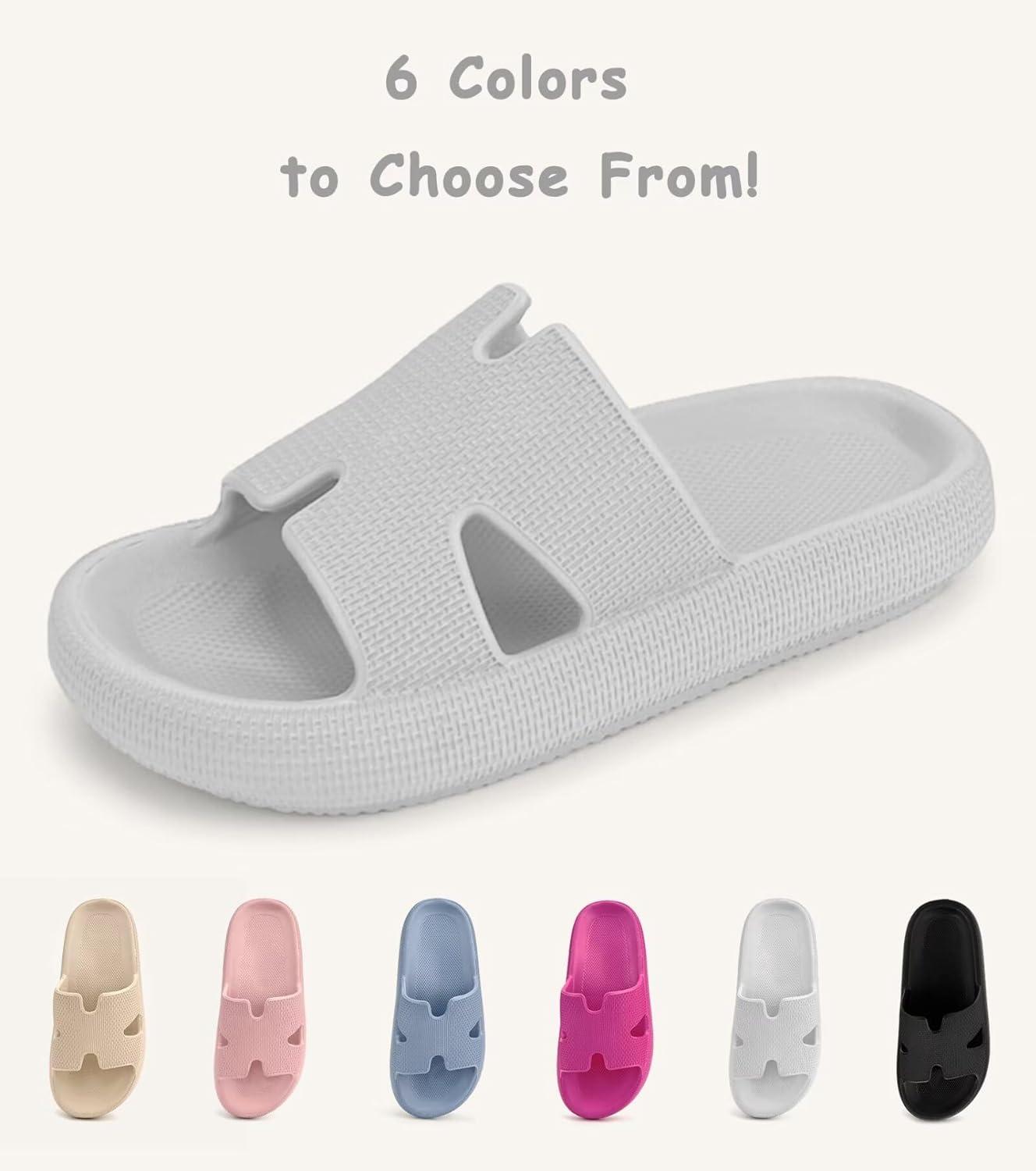 imageCubufly Cloud Slides for KidsBoys Girls Shower Slippers Slip on SandalsNonSlip Open Toe Pillow Slippers SandalsQuick Drying Summer Beach Pool ShoesGrey