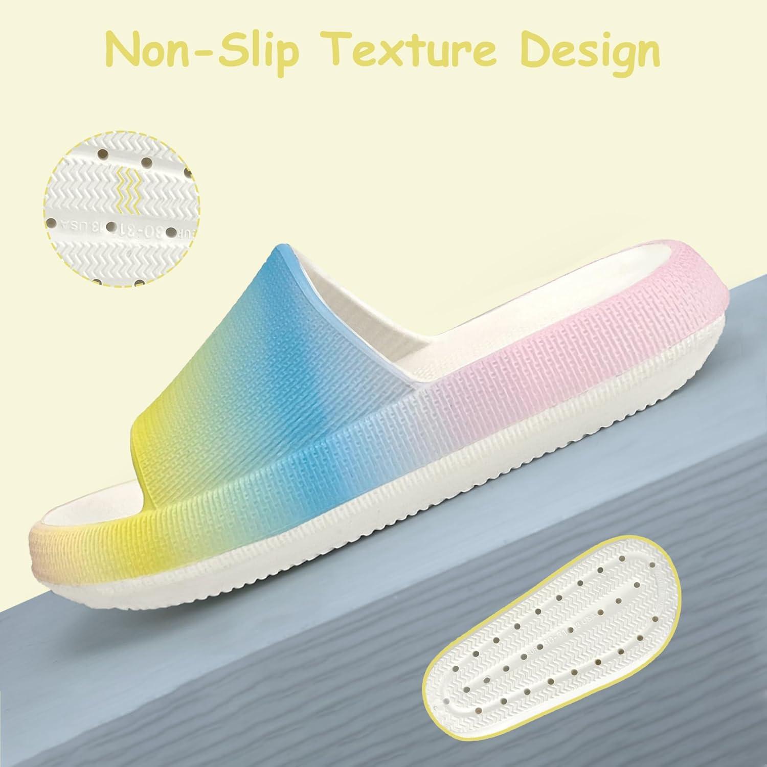 imageCubufly Cloud Slides for KidsBoys Girls Shower Slippers Slip on SandalsNonSlip Open Toe Pillow Slippers SandalsQuick Drying Summer Beach Pool ShoesRainbow
