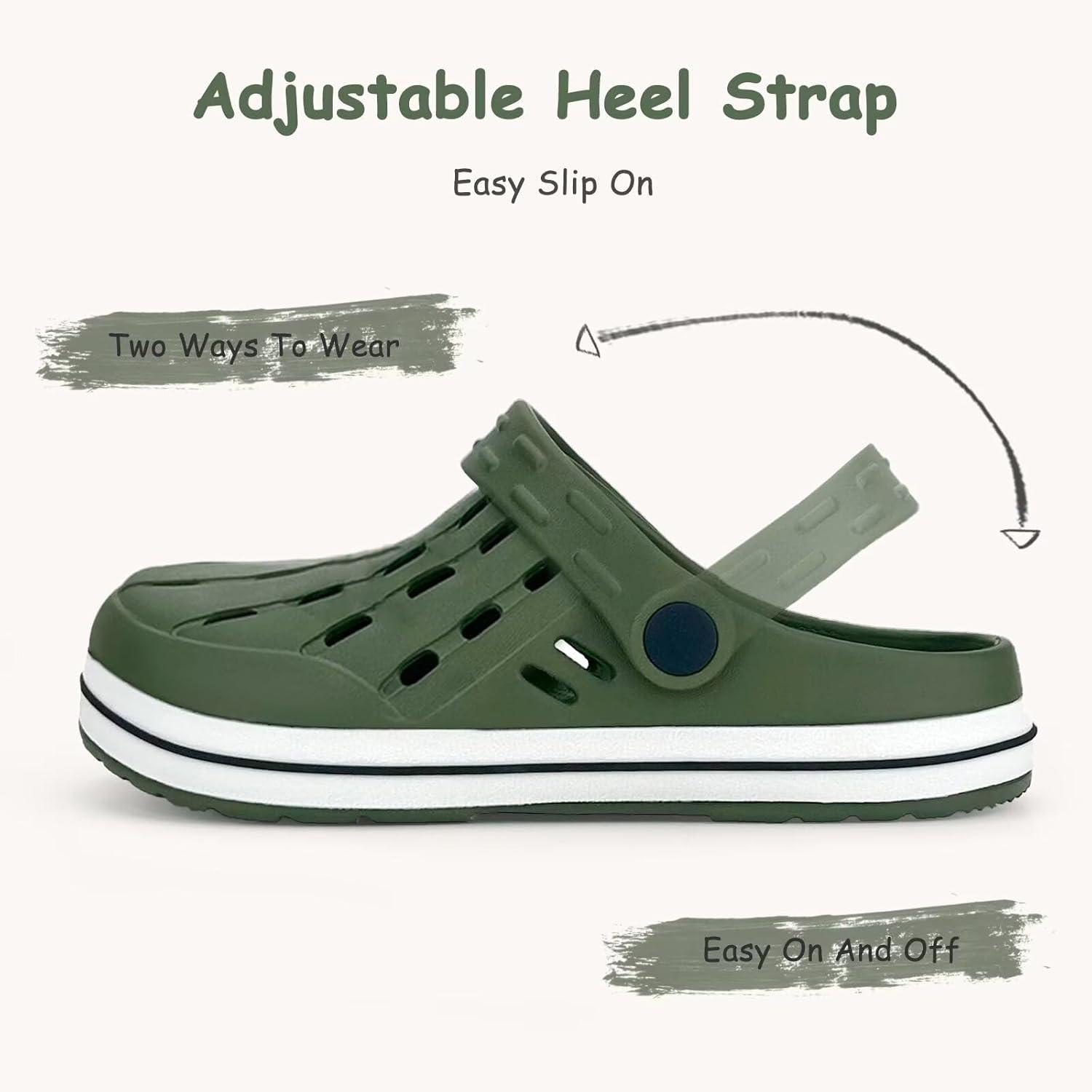 imageCubufly Kids Garden Shoes Boys Girls Glitter Stripe Band Clogs Toddler Slip On Water Sandals Children Beach Pool SlipperArmy Green