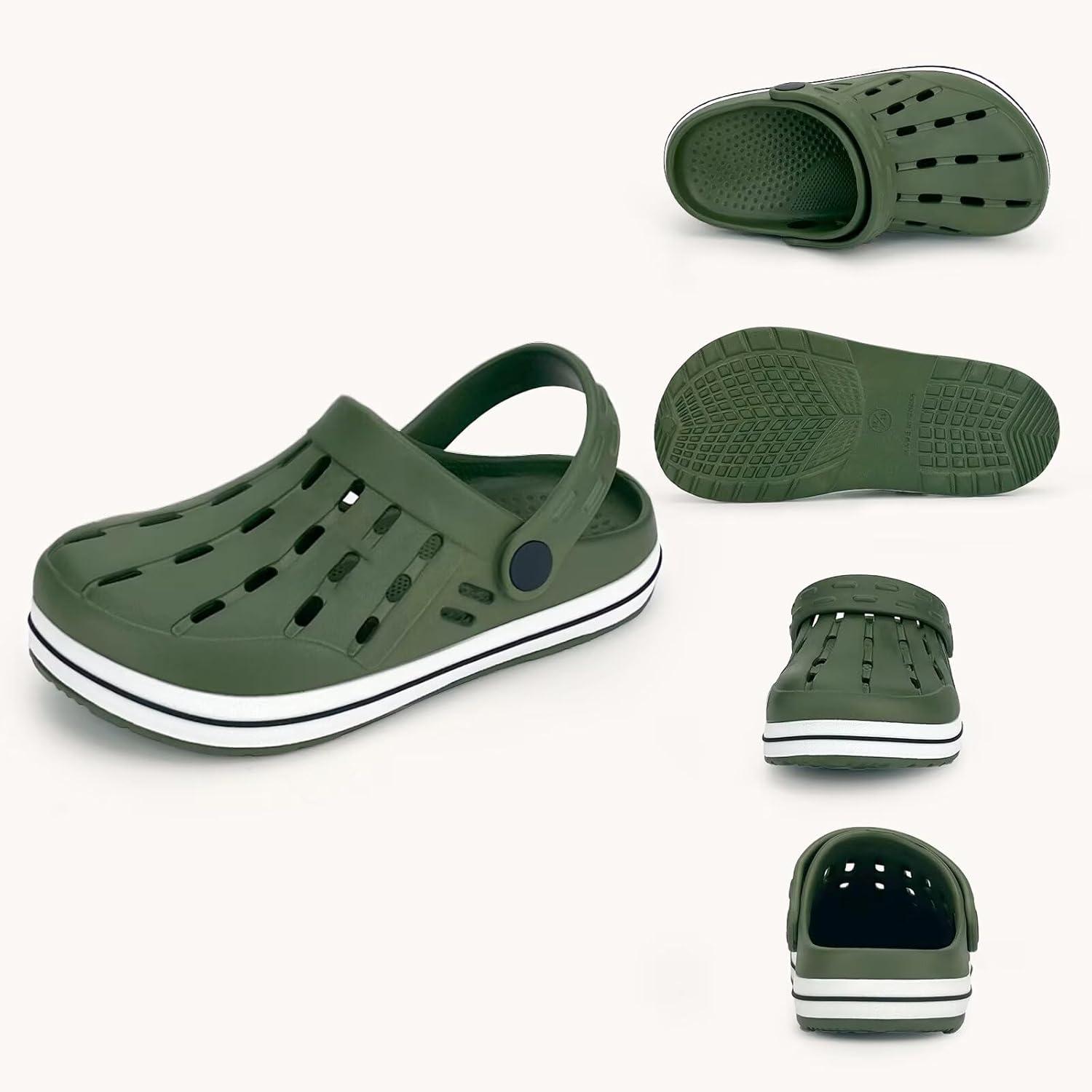 imageCubufly Kids Garden Shoes Boys Girls Glitter Stripe Band Clogs Toddler Slip On Water Sandals Children Beach Pool SlipperArmy Green