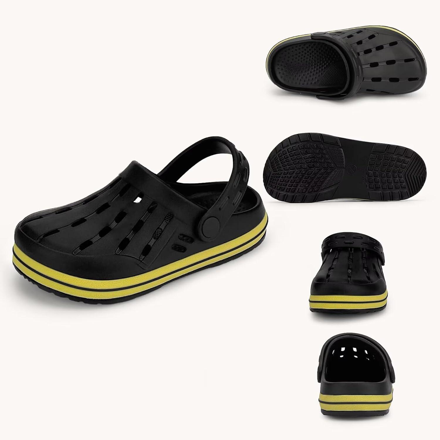 imageCubufly Kids Garden Shoes Boys Girls Glitter Stripe Band Clogs Toddler Slip On Water Sandals Children Beach Pool SlipperBlack