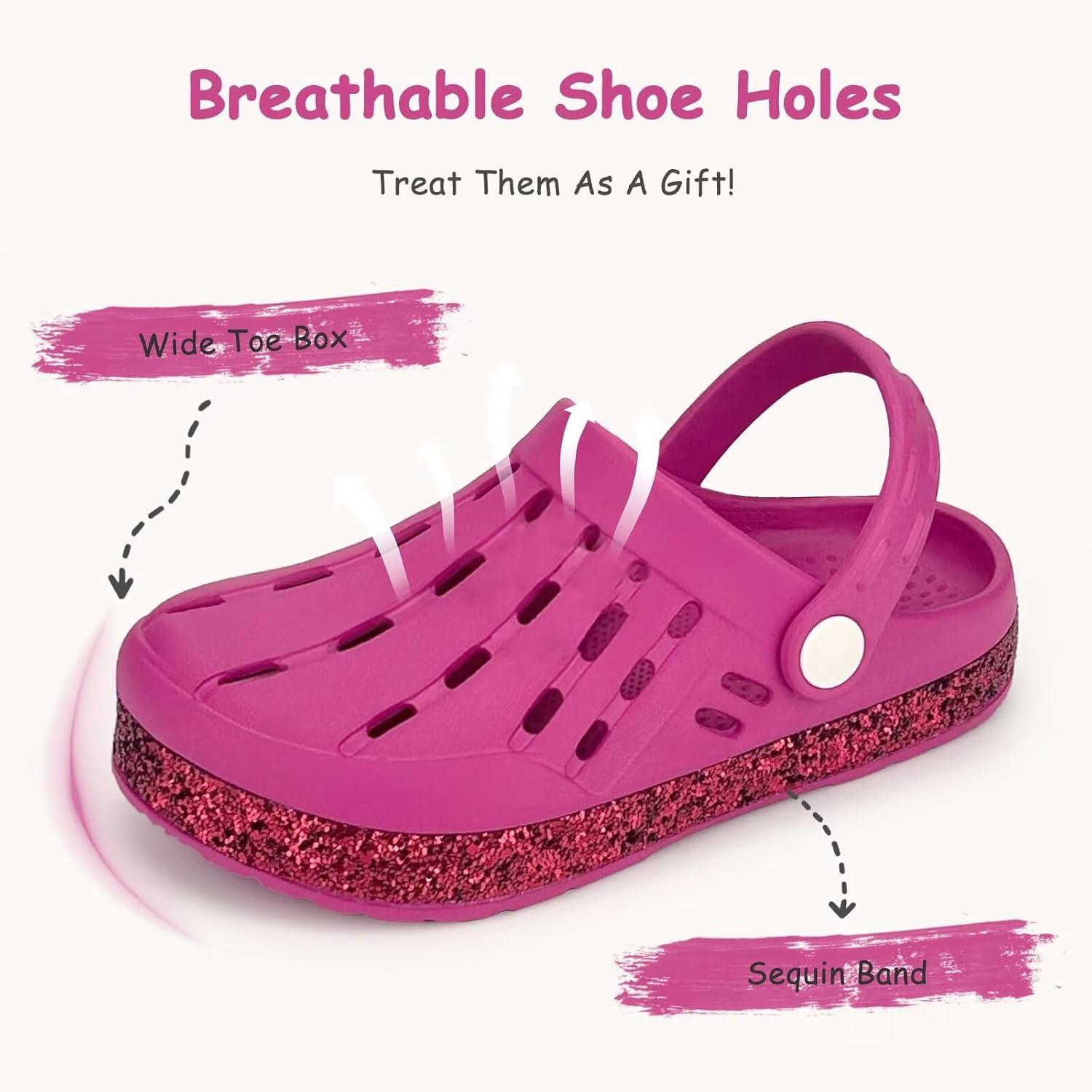 imageCubufly Kids Garden Shoes Boys Girls Glitter Stripe Band Clogs Toddler Slip On Water Sandals Children Beach Pool SlipperHot Pink