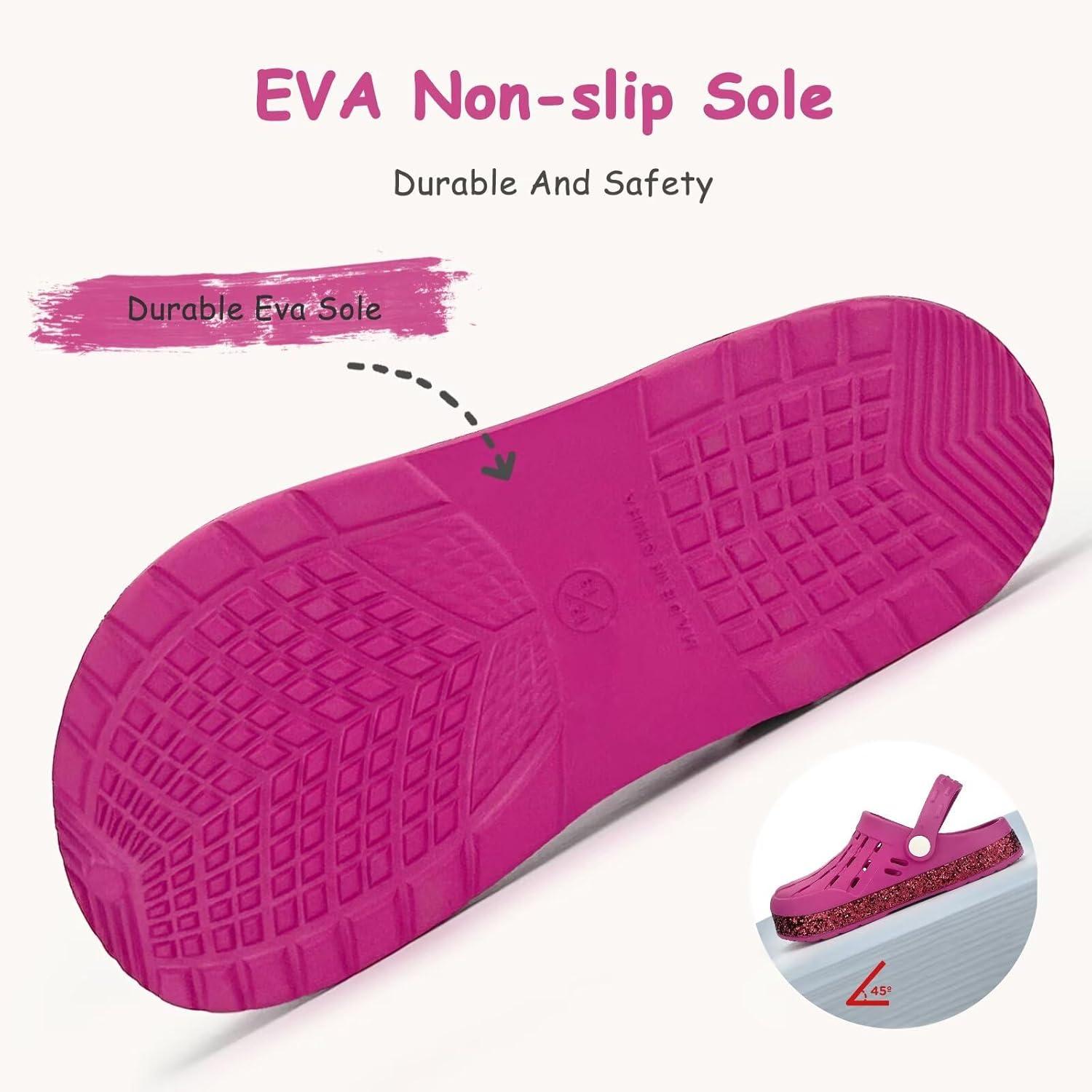 imageCubufly Kids Garden Shoes Boys Girls Glitter Stripe Band Clogs Toddler Slip On Water Sandals Children Beach Pool SlipperHot Pink