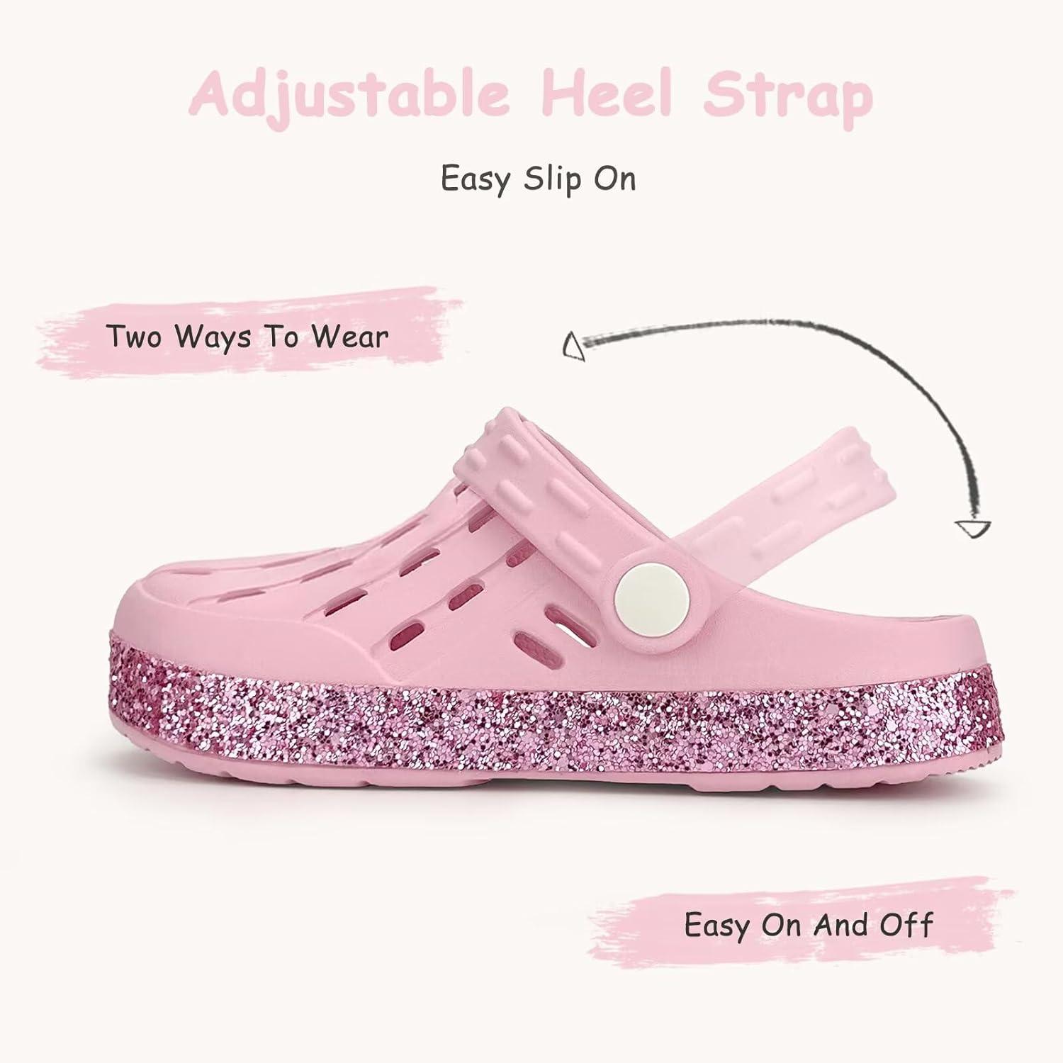 imageCubufly Kids Garden Shoes Boys Girls Glitter Stripe Band Clogs Toddler Slip On Water Sandals Children Beach Pool SlipperPink