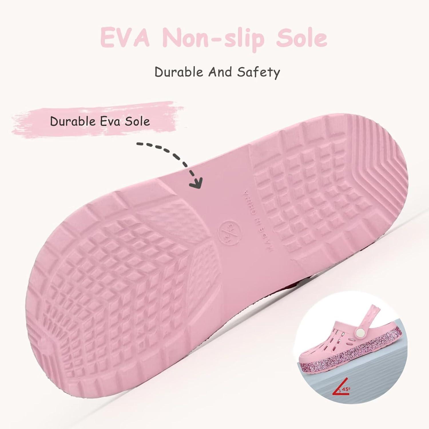 imageCubufly Kids Garden Shoes Boys Girls Glitter Stripe Band Clogs Toddler Slip On Water Sandals Children Beach Pool SlipperPink