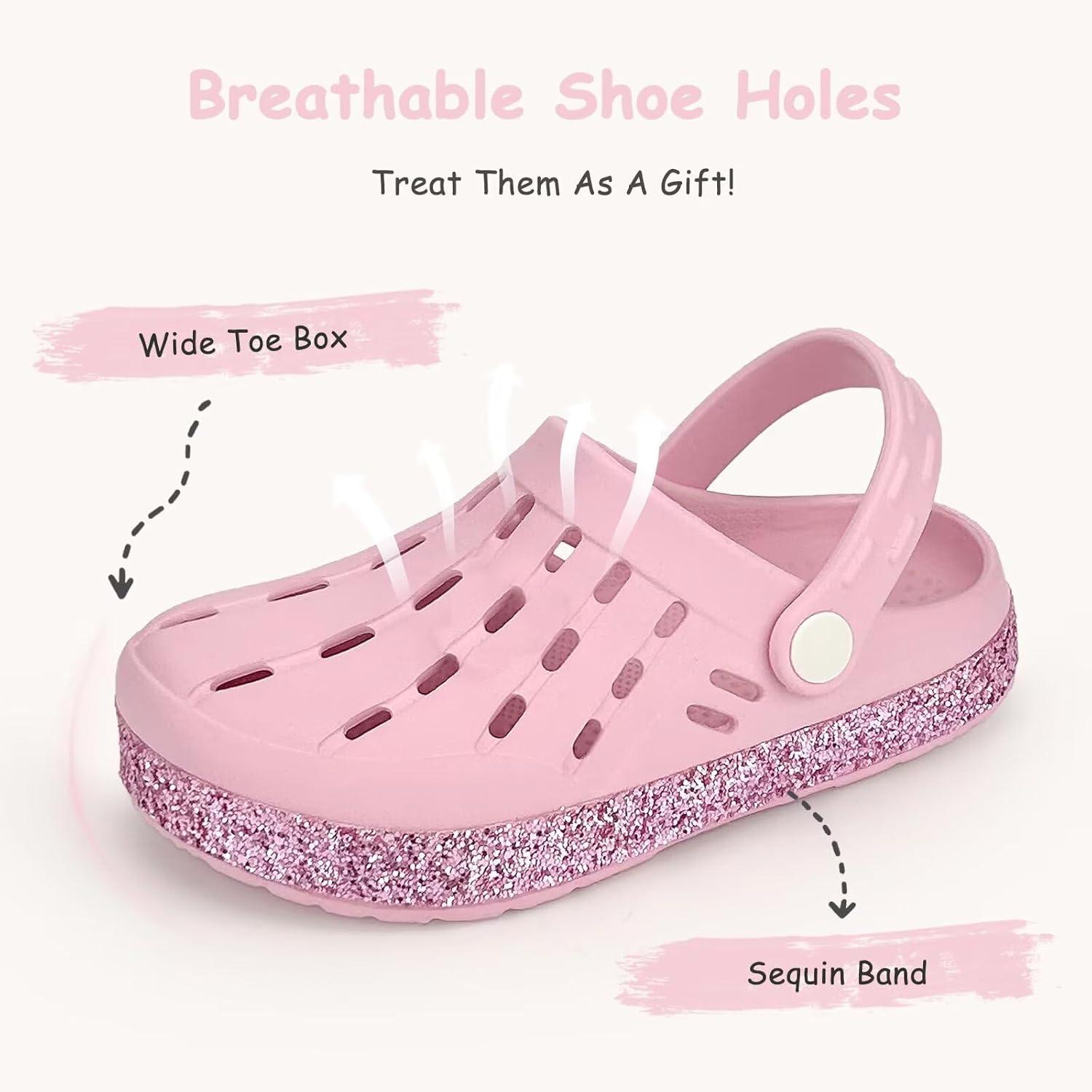 imageCubufly Kids Garden Shoes Boys Girls Glitter Stripe Band Clogs Toddler Slip On Water Sandals Children Beach Pool SlipperPink