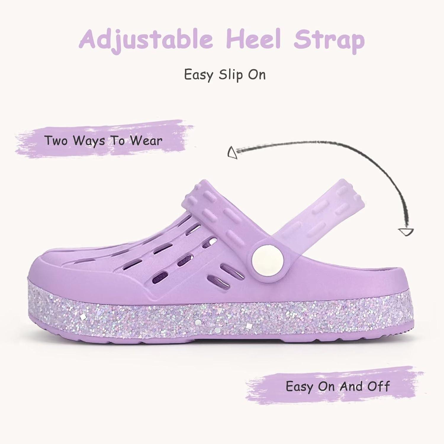 imageCubufly Kids Garden Shoes Boys Girls Glitter Stripe Band Clogs Toddler Slip On Water Sandals Children Beach Pool SlipperPurple