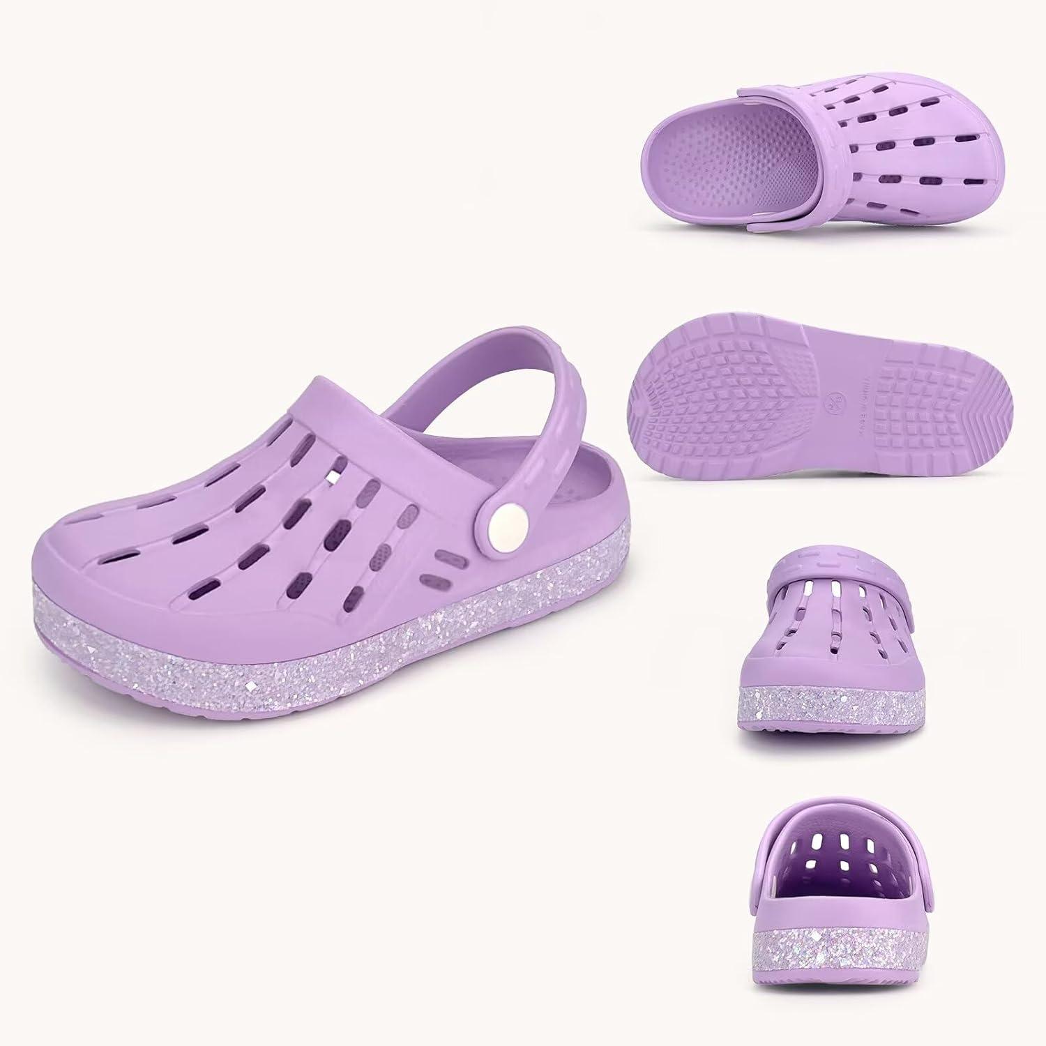imageCubufly Kids Garden Shoes Boys Girls Glitter Stripe Band Clogs Toddler Slip On Water Sandals Children Beach Pool SlipperPurple