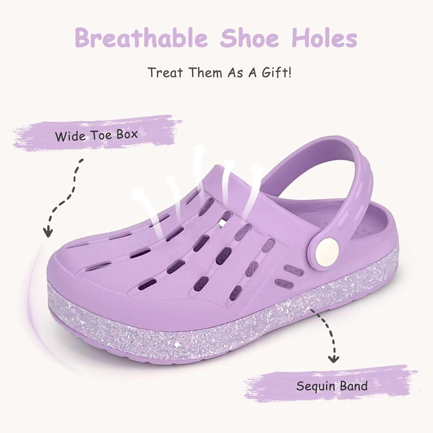 imageCubufly Kids Garden Shoes Boys Girls Glitter Stripe Band Clogs Toddler Slip On Water Sandals Children Beach Pool SlipperPurple