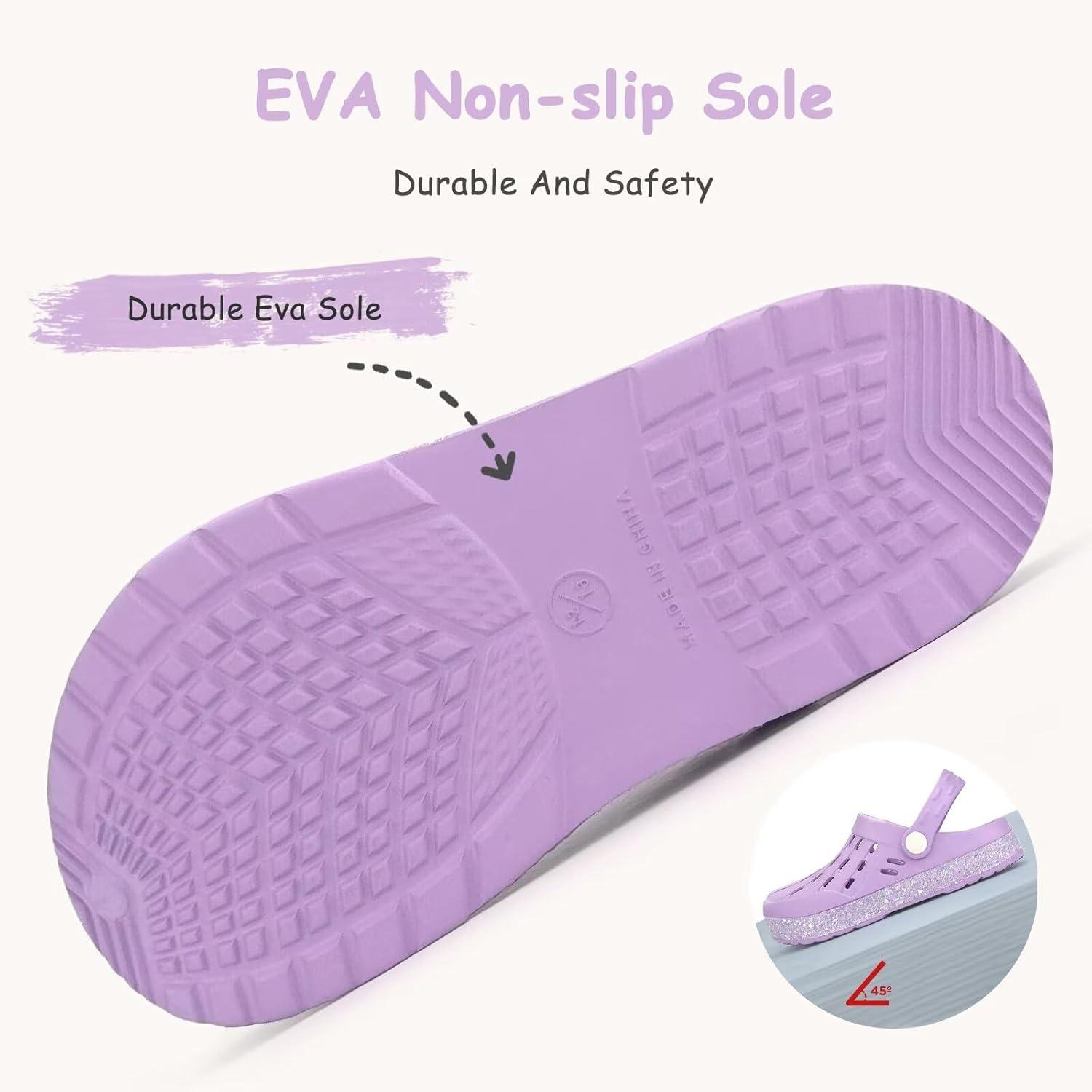 imageCubufly Kids Garden Shoes Boys Girls Glitter Stripe Band Clogs Toddler Slip On Water Sandals Children Beach Pool SlipperPurple