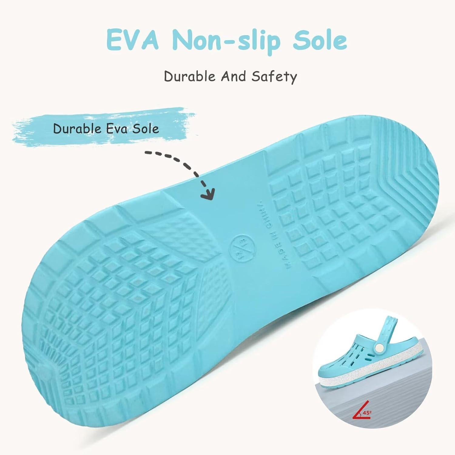 imageCubufly Kids Garden Shoes Boys Girls Glitter Stripe Band Clogs Toddler Slip On Water Sandals Children Beach Pool SlipperWater Blue