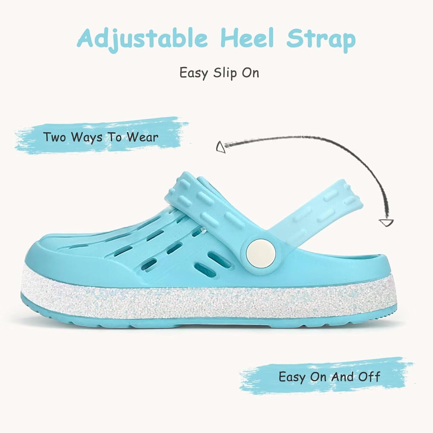 imageCubufly Kids Garden Shoes Boys Girls Glitter Stripe Band Clogs Toddler Slip On Water Sandals Children Beach Pool SlipperWater Blue