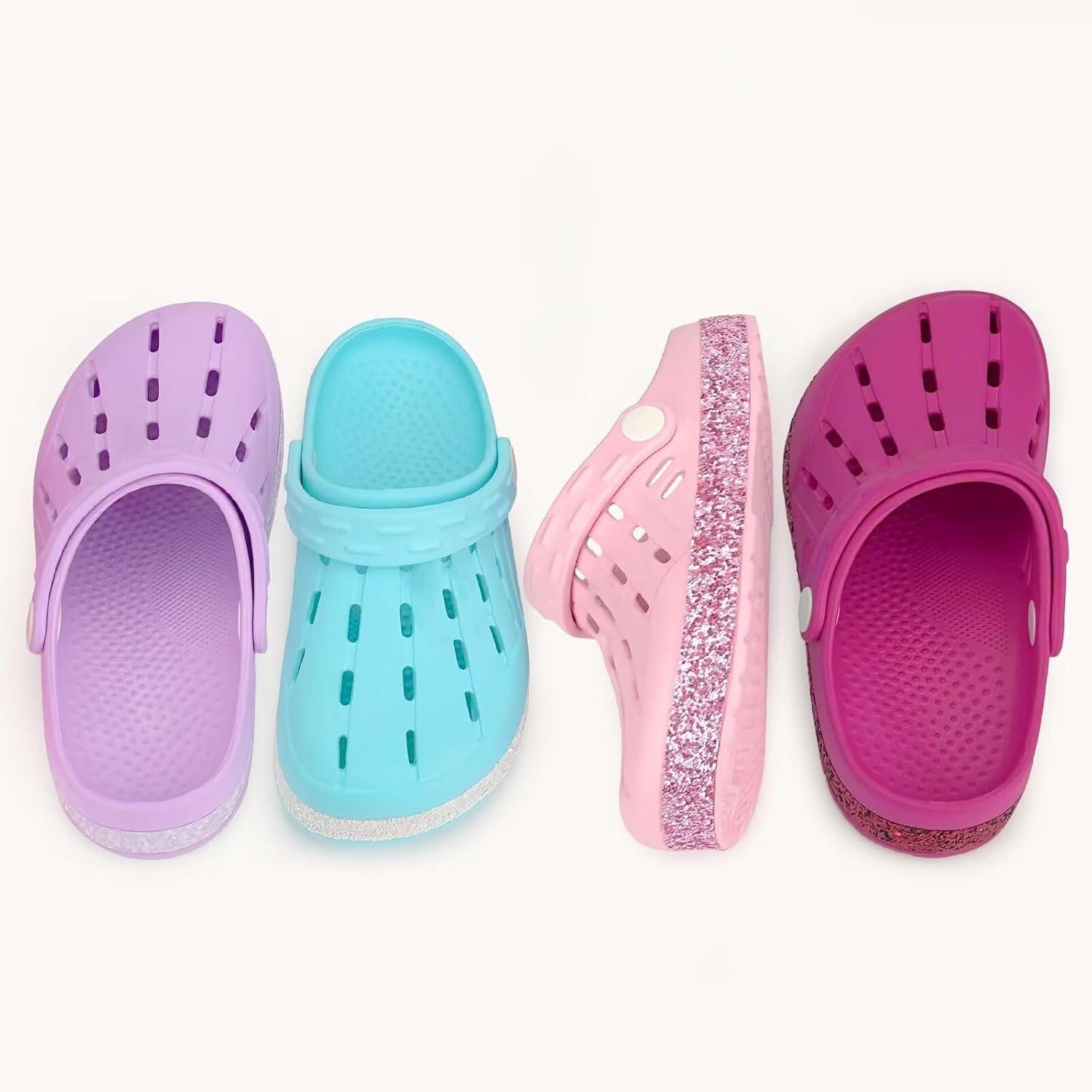 imageCubufly Kids Garden Shoes Boys Girls Glitter Stripe Band Clogs Toddler Slip On Water Sandals Children Beach Pool SlipperWater Blue