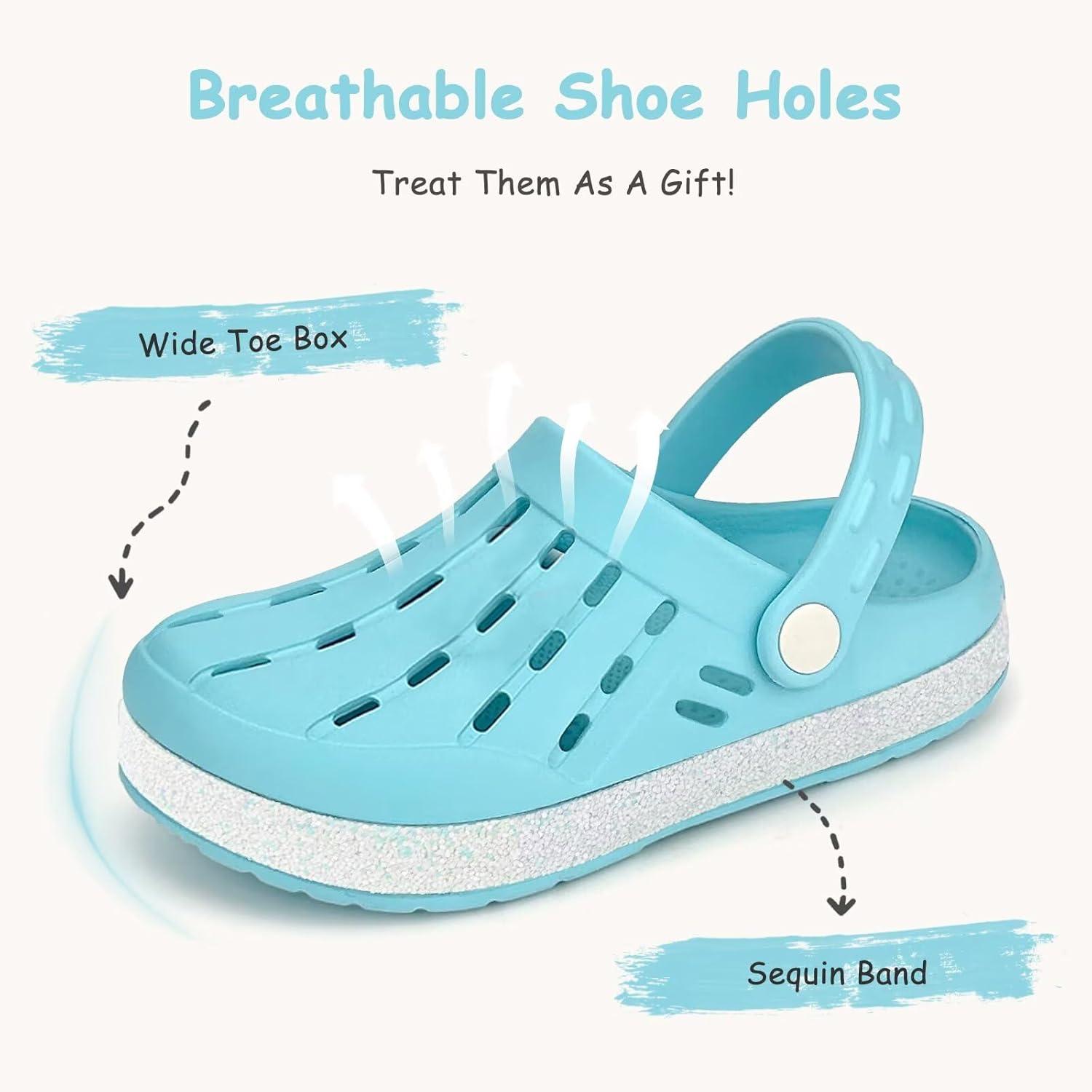 imageCubufly Kids Garden Shoes Boys Girls Glitter Stripe Band Clogs Toddler Slip On Water Sandals Children Beach Pool SlipperWater Blue