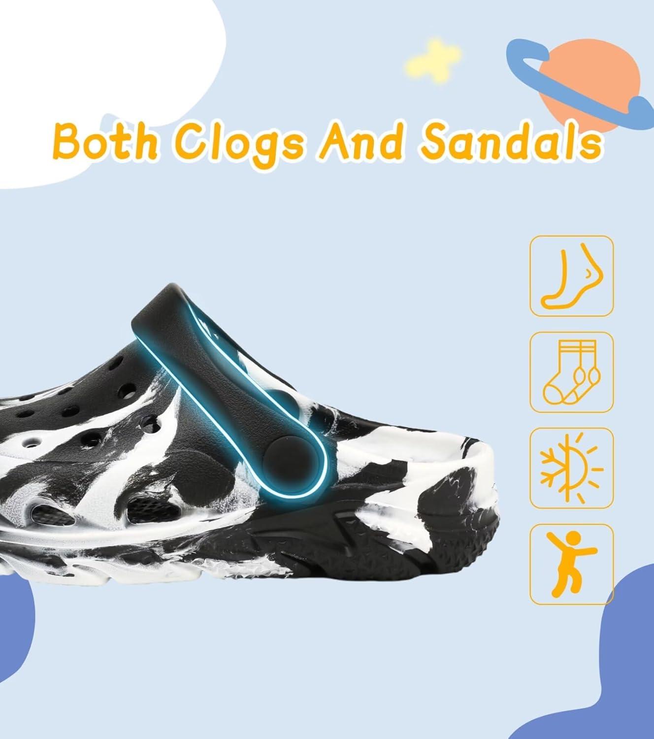 imageCubufly Toddler Kids Clogs Garden Shoes for Boys Girls Marbled Tie Dye Water Shoes Slip on SandalsBlackWhite