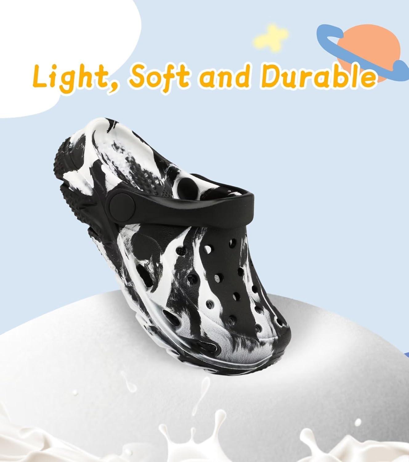 imageCubufly Toddler Kids Clogs Garden Shoes for Boys Girls Marbled Tie Dye Water Shoes Slip on SandalsBlackWhite