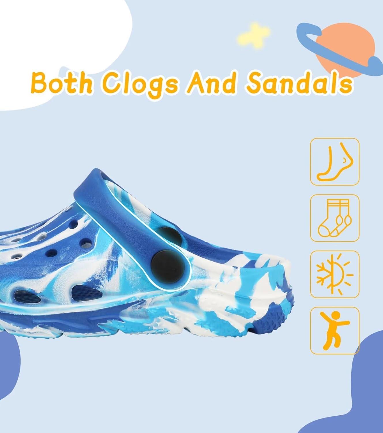 imageCubufly Toddler Kids Clogs Garden Shoes for Boys Girls Marbled Tie Dye Water Shoes Slip on SandalsBlueWhite
