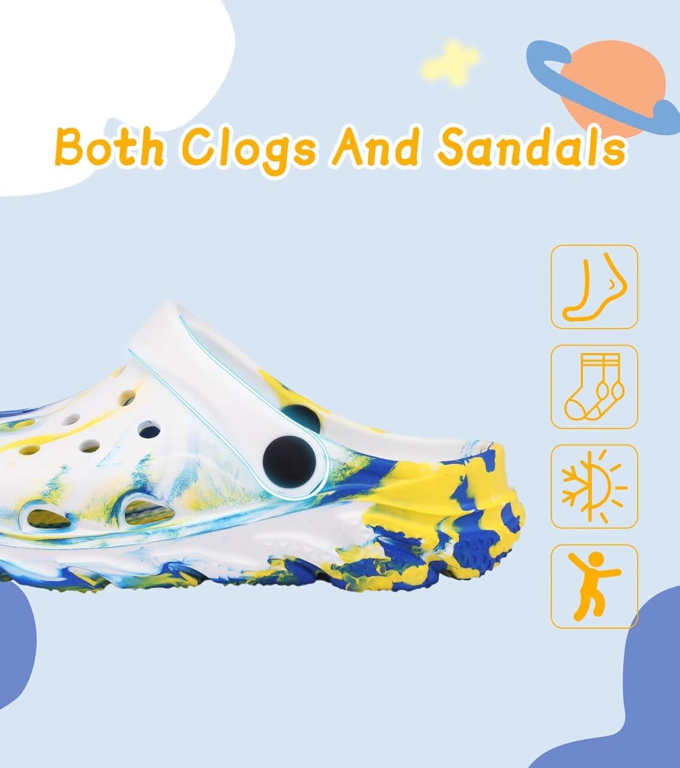 imageCubufly Toddler Kids Clogs Garden Shoes for Boys Girls Marbled Tie Dye Water Shoes Slip on SandalsBlueYellow