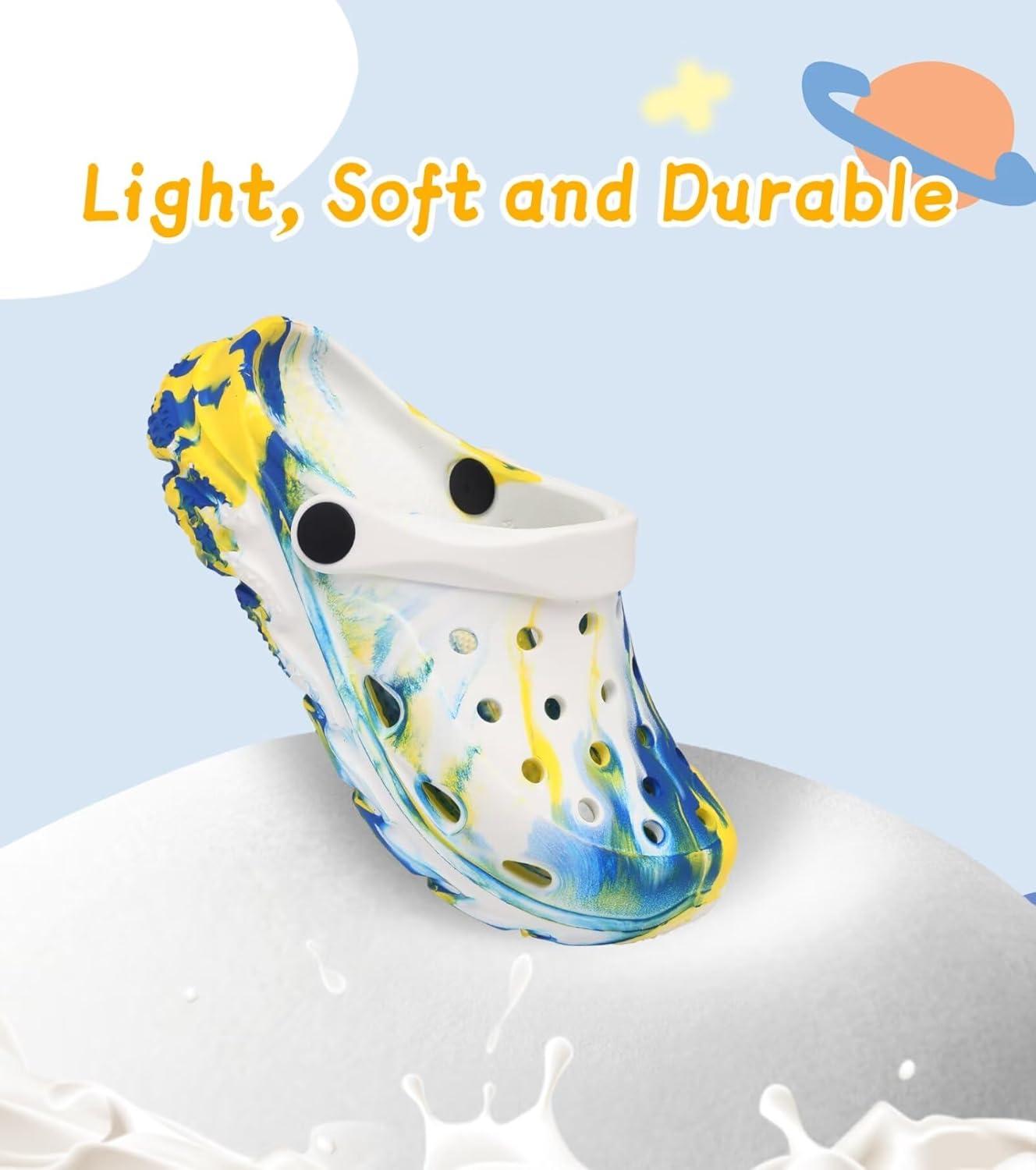 imageCubufly Toddler Kids Clogs Garden Shoes for Boys Girls Marbled Tie Dye Water Shoes Slip on SandalsBlueYellow