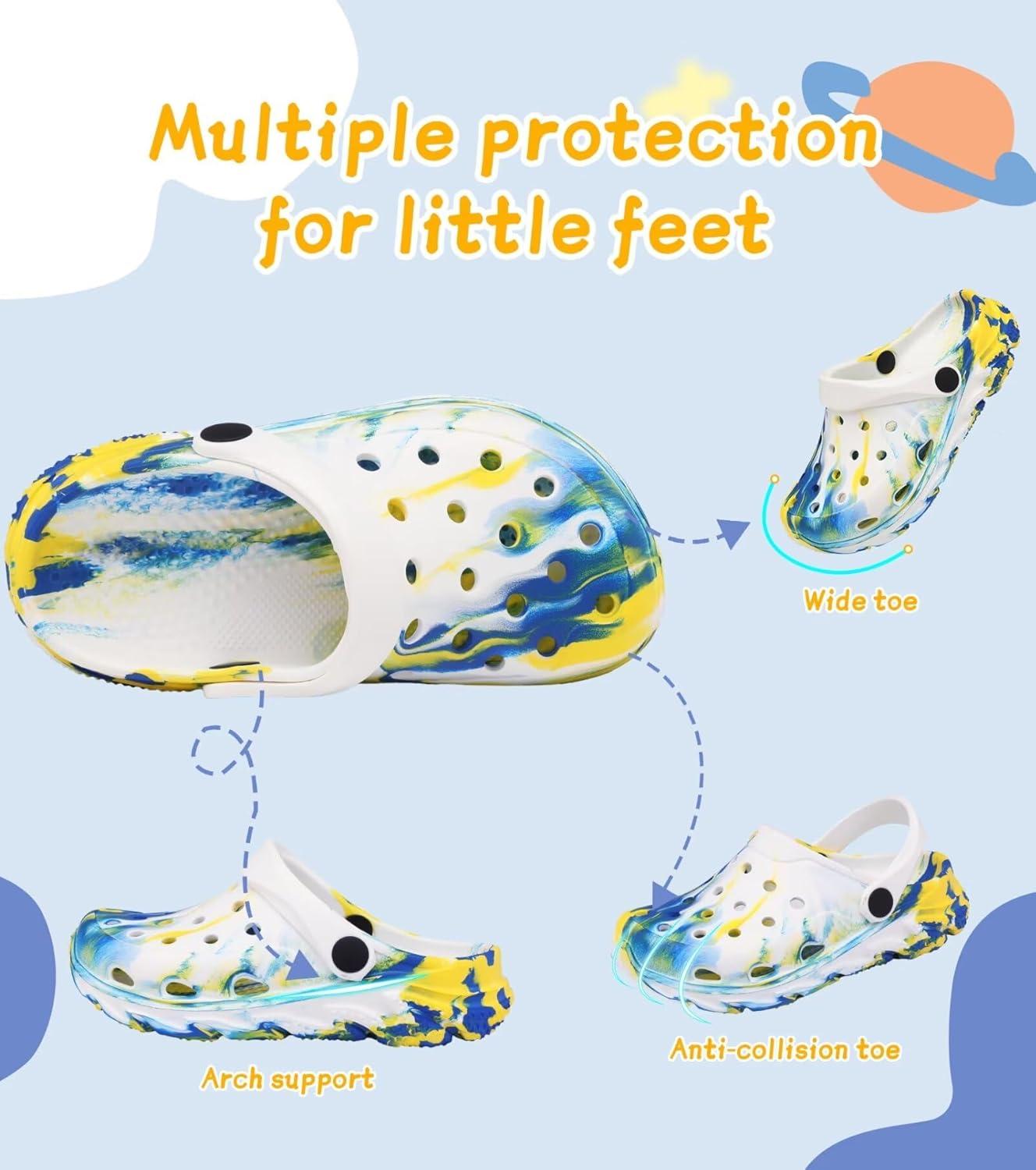 imageCubufly Toddler Kids Clogs Garden Shoes for Boys Girls Marbled Tie Dye Water Shoes Slip on SandalsBlueYellow