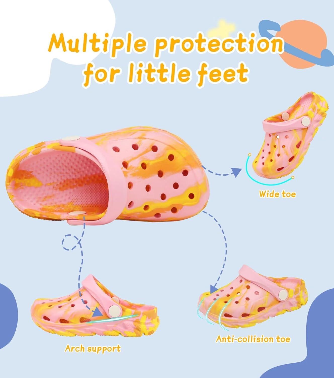 imageCubufly Toddler Kids Clogs Garden Shoes for Boys Girls Marbled Tie Dye Water Shoes Slip on SandalsPinkYellow