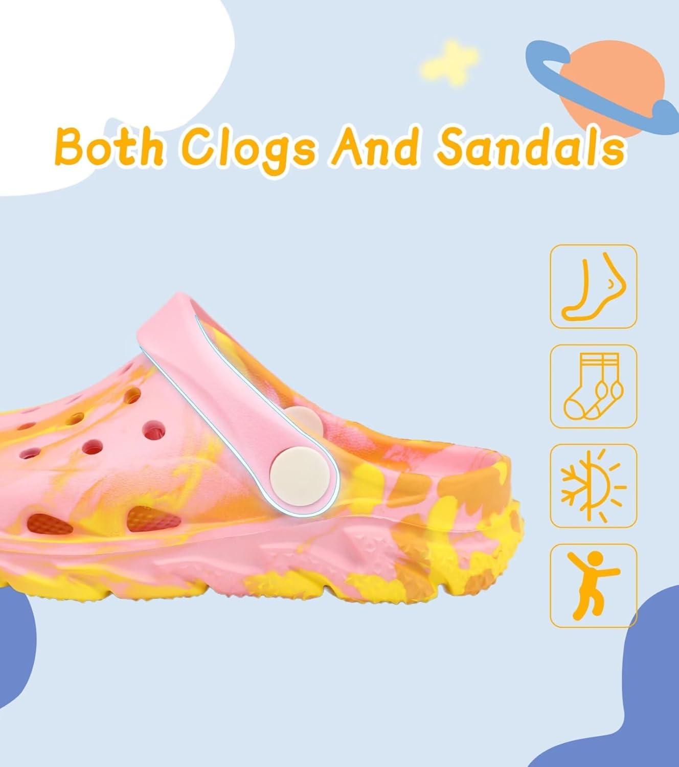 imageCubufly Toddler Kids Clogs Garden Shoes for Boys Girls Marbled Tie Dye Water Shoes Slip on SandalsPinkYellow