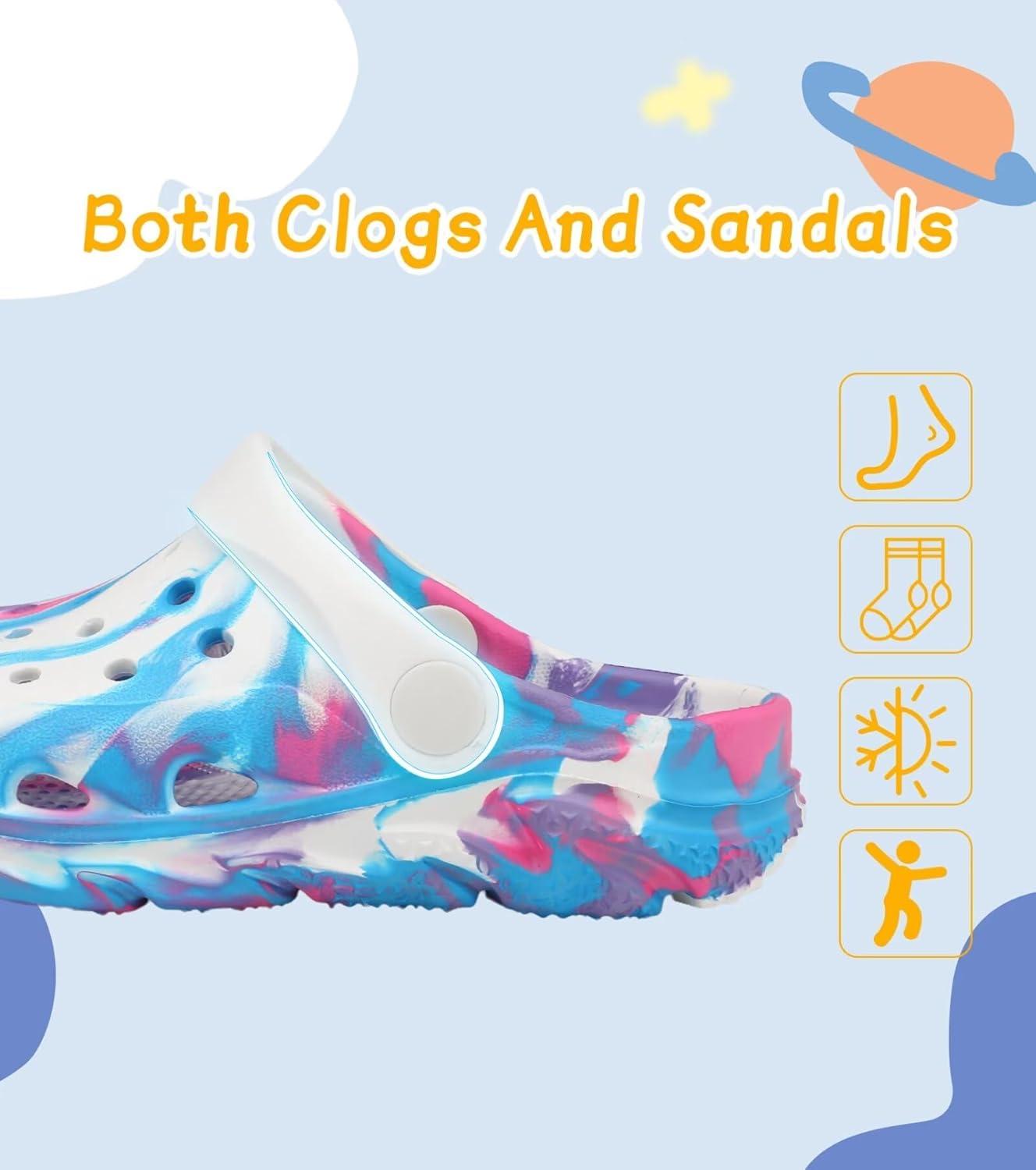 imageCubufly Toddler Kids Clogs Garden Shoes for Boys Girls Marbled Tie Dye Water Shoes Slip on SandalsPurpleWhite