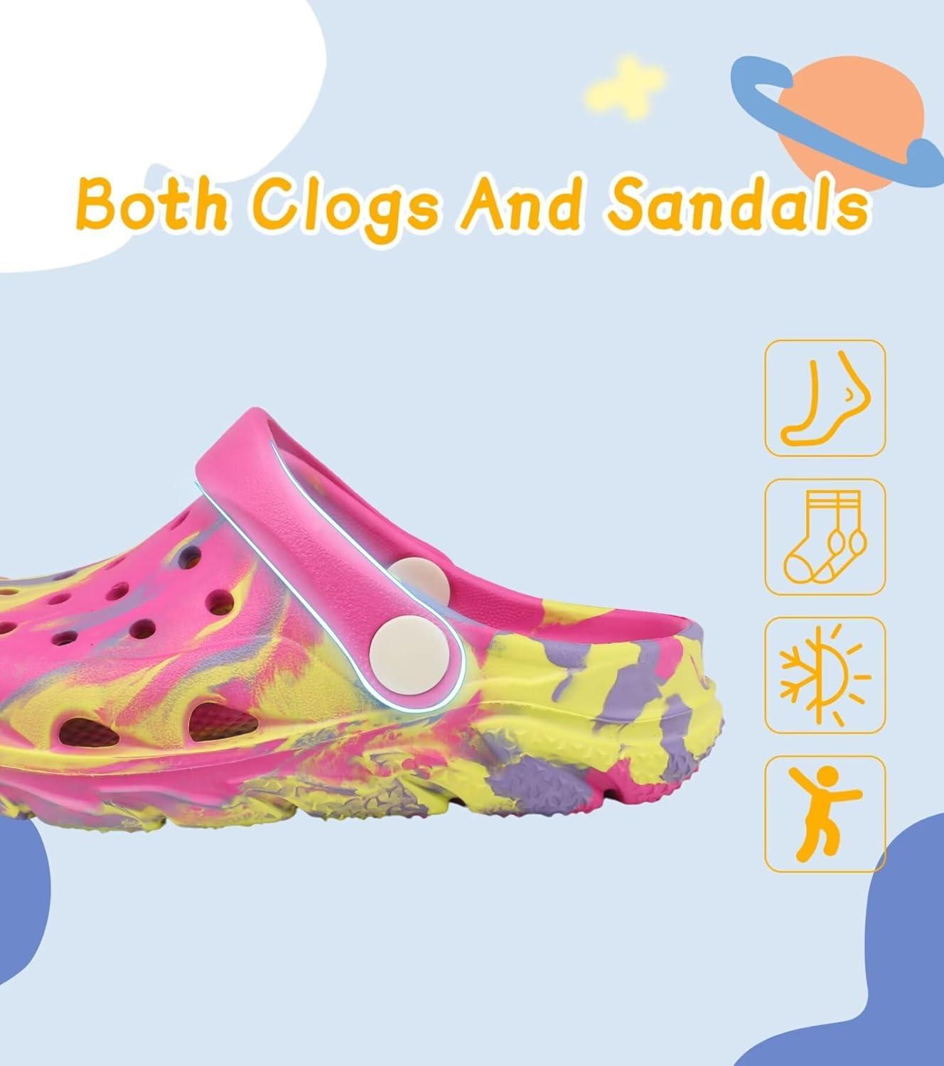 imageCubufly Toddler Kids Clogs Garden Shoes for Boys Girls Marbled Tie Dye Water Shoes Slip on SandalsRoseredYellow