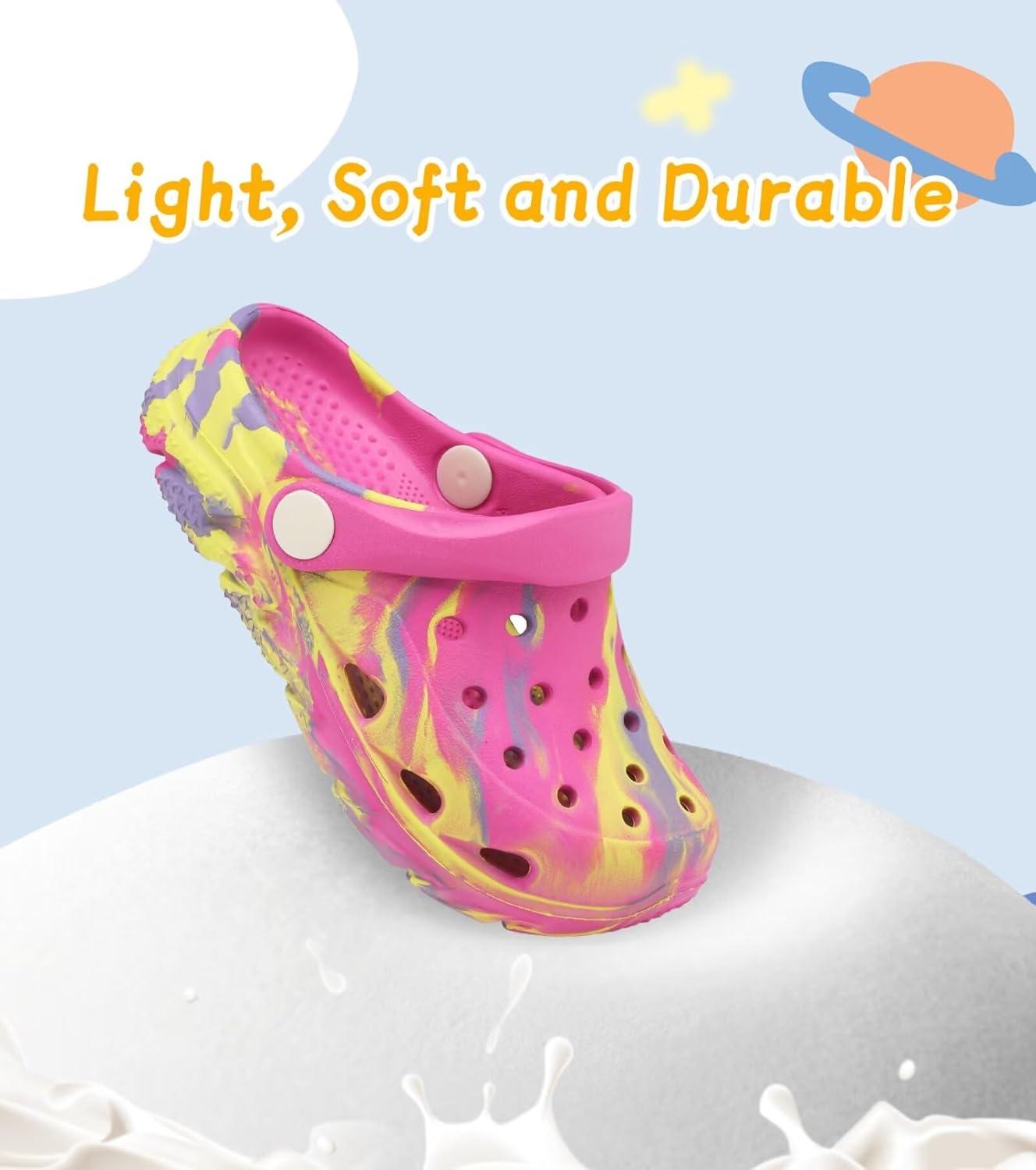 imageCubufly Toddler Kids Clogs Garden Shoes for Boys Girls Marbled Tie Dye Water Shoes Slip on SandalsRoseredYellow