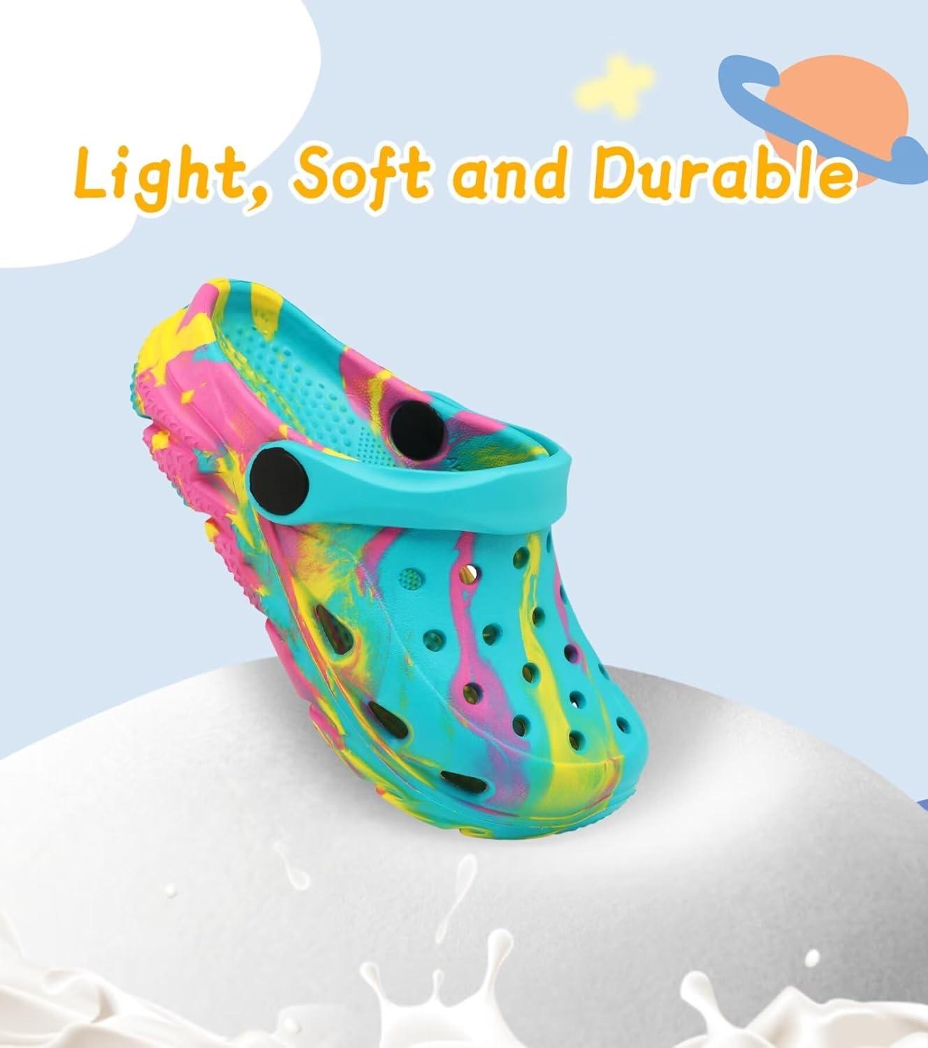 imageCubufly Toddler Kids Clogs Garden Shoes for Boys Girls Marbled Tie Dye Water Shoes Slip on SandalsWaterbluePink