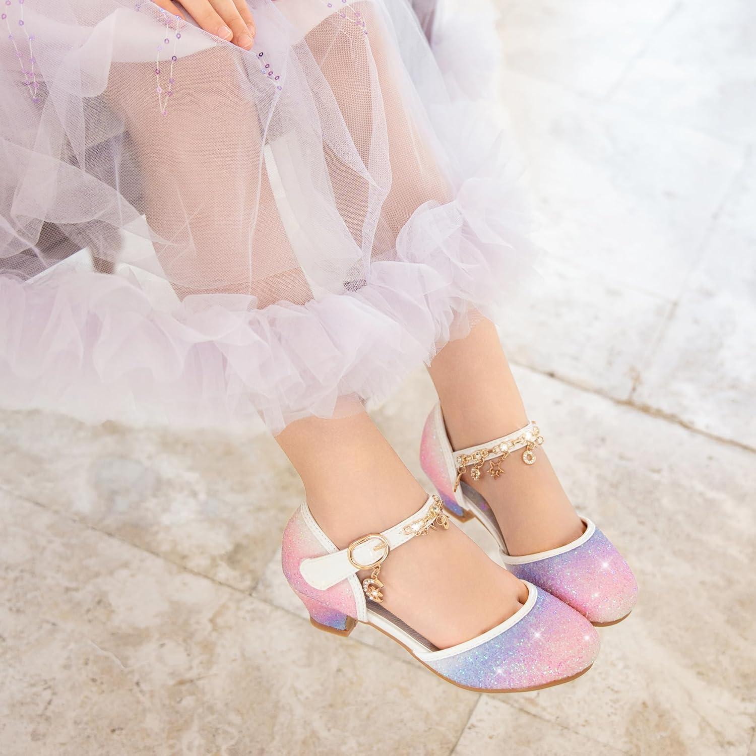 imageFurdeour Girls Dress Shoes Princess Crystal High Heels Closed Toe Party Wedding Flower Girls Shoes Toddler Little Big KidPurplestarry