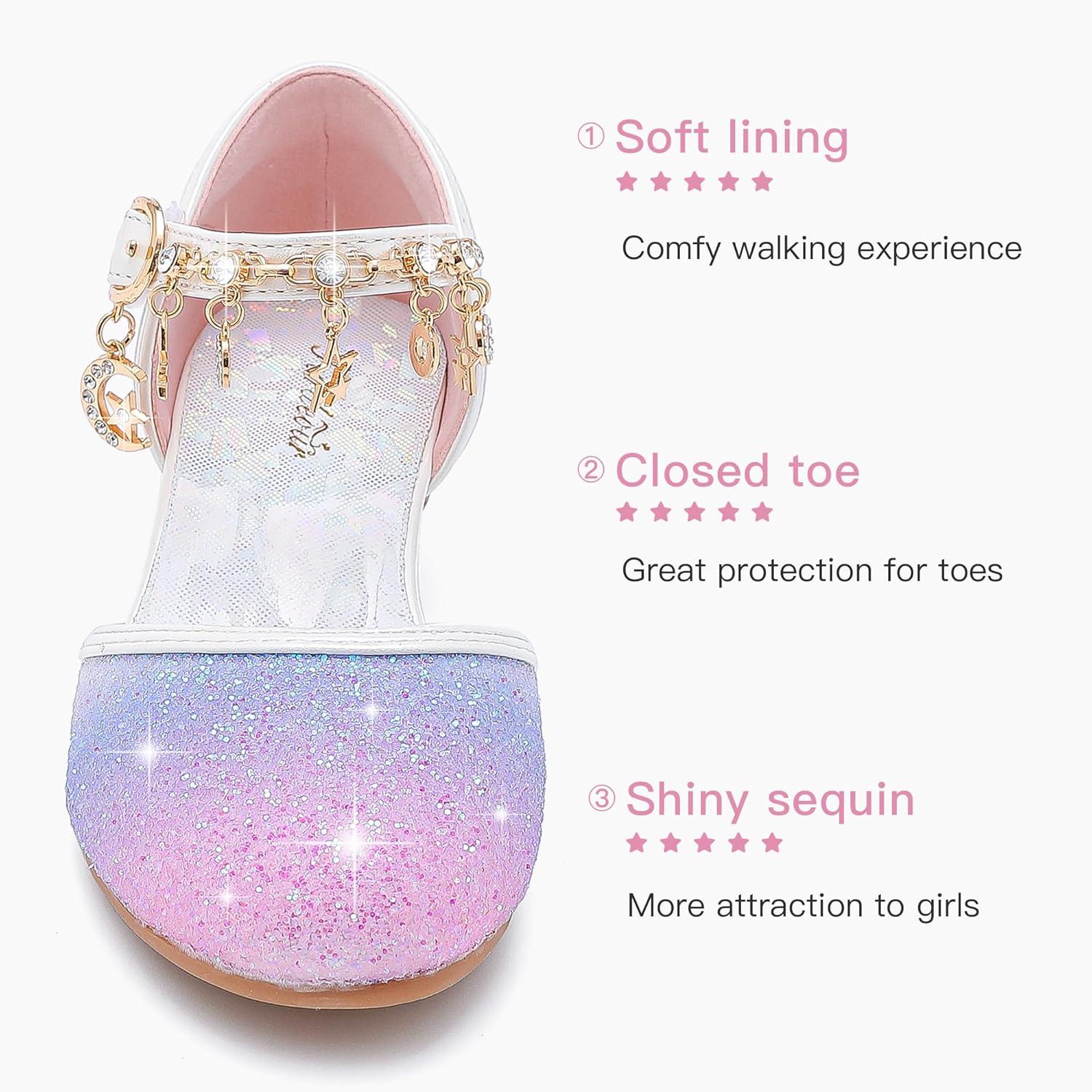 imageFurdeour Girls Dress Shoes Princess Crystal High Heels Closed Toe Party Wedding Flower Girls Shoes Toddler Little Big KidPurplestarry