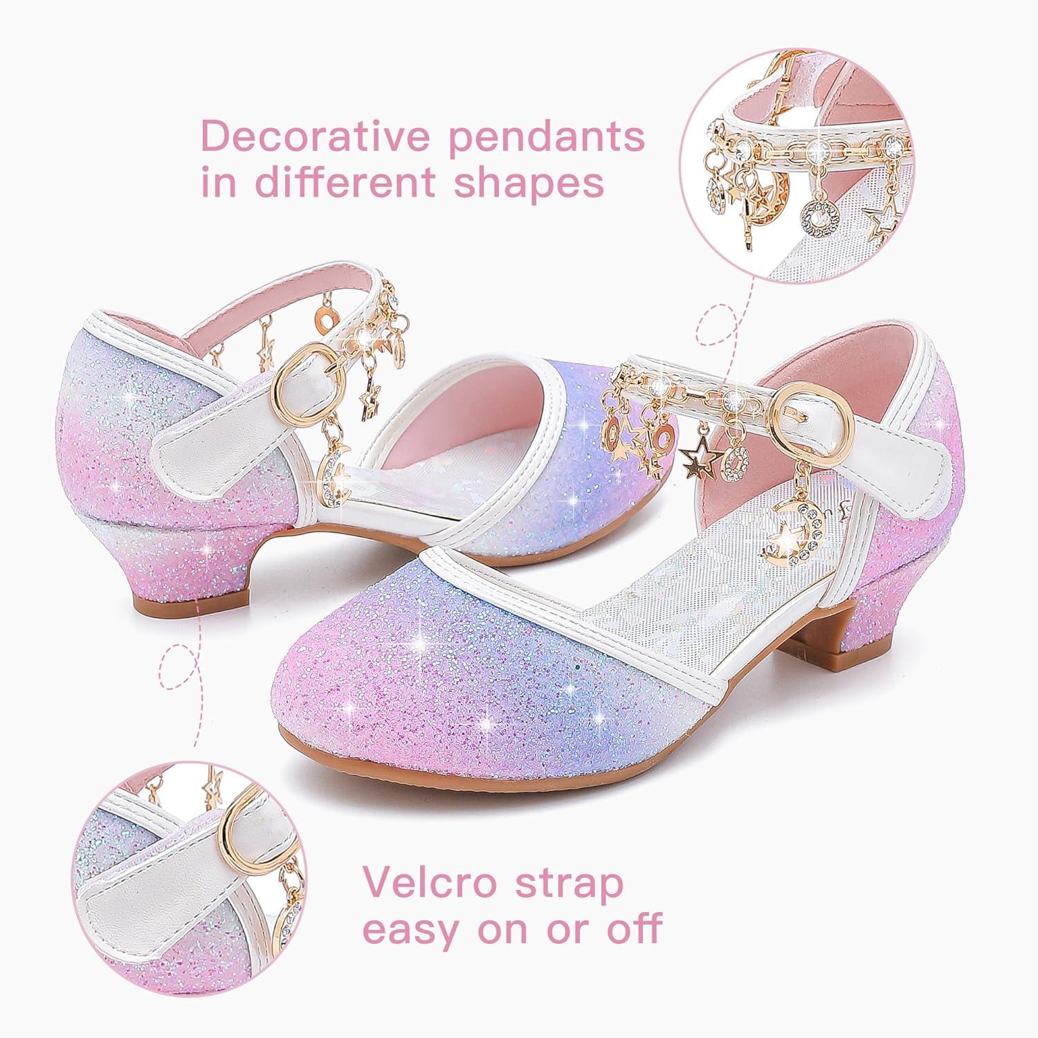 imageFurdeour Girls Dress Shoes Princess Crystal High Heels Closed Toe Party Wedding Flower Girls Shoes Toddler Little Big KidPurplestarry