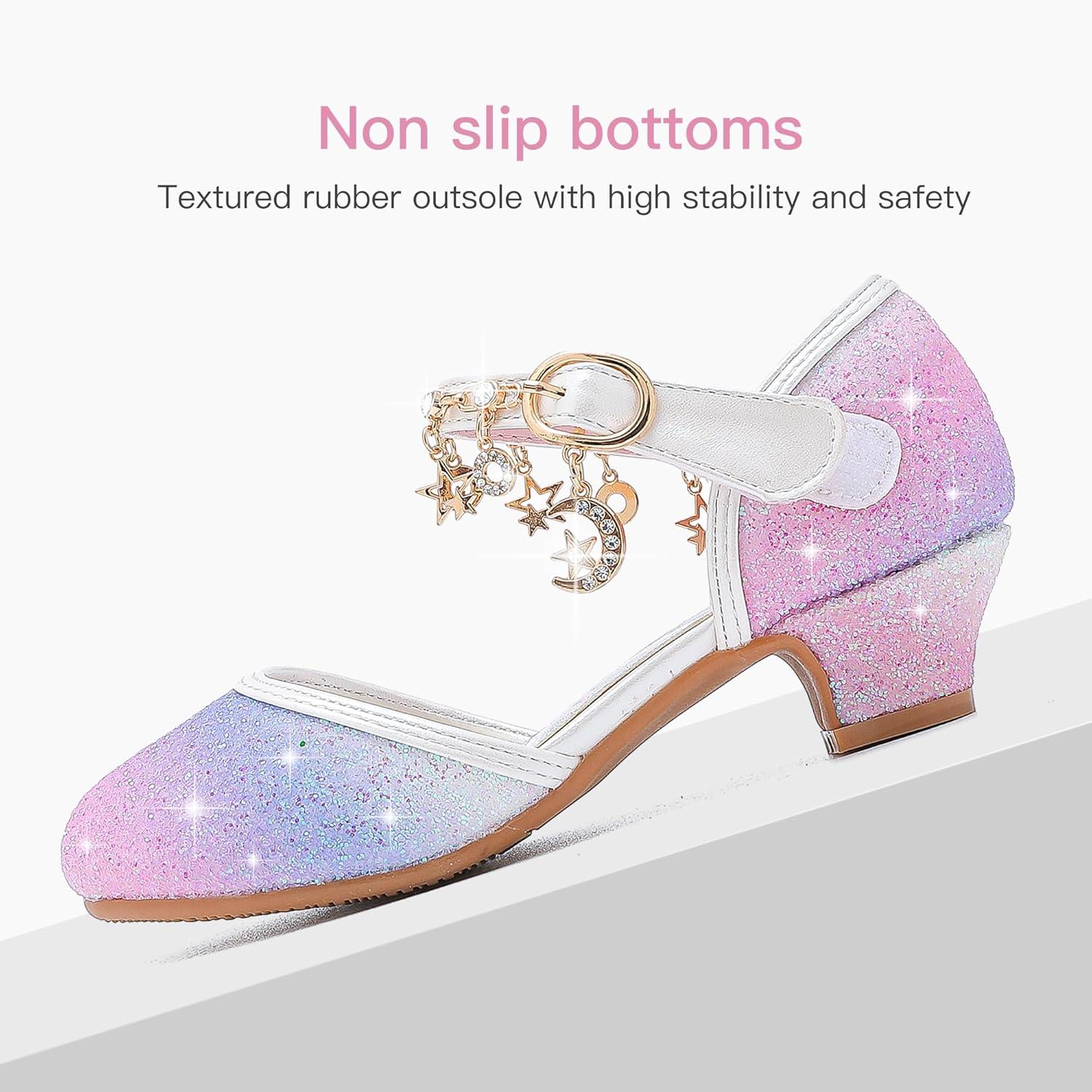 imageFurdeour Girls Dress Shoes Princess Crystal High Heels Closed Toe Party Wedding Flower Girls Shoes Toddler Little Big KidPurplestarry