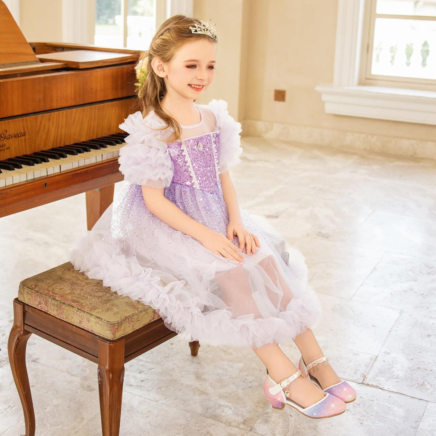 imageFurdeour Girls Dress Shoes Princess Crystal High Heels Closed Toe Party Wedding Flower Girls Shoes Toddler Little Big KidPurplestarry