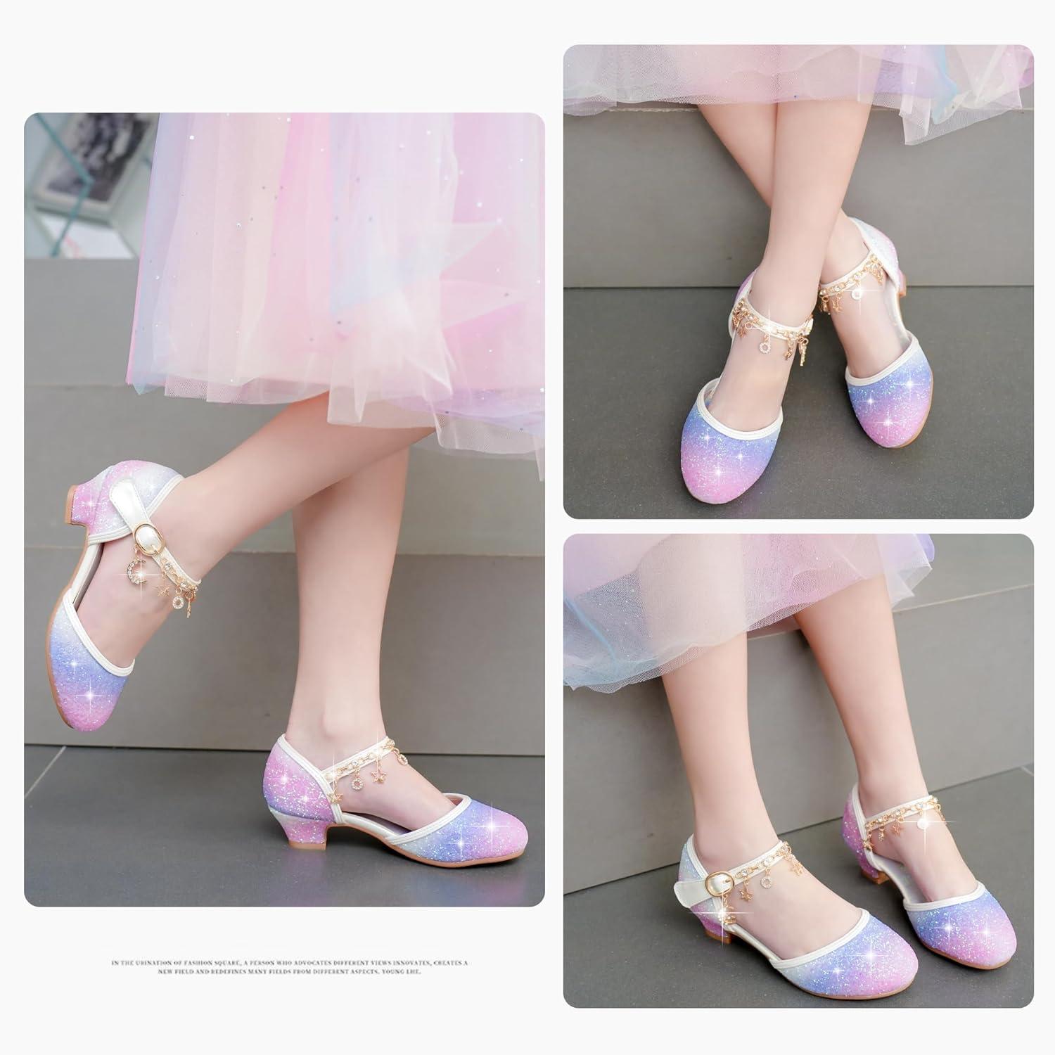 imageFurdeour Girls Dress Shoes Princess Crystal High Heels Closed Toe Party Wedding Flower Girls Shoes Toddler Little Big KidPurplestarry