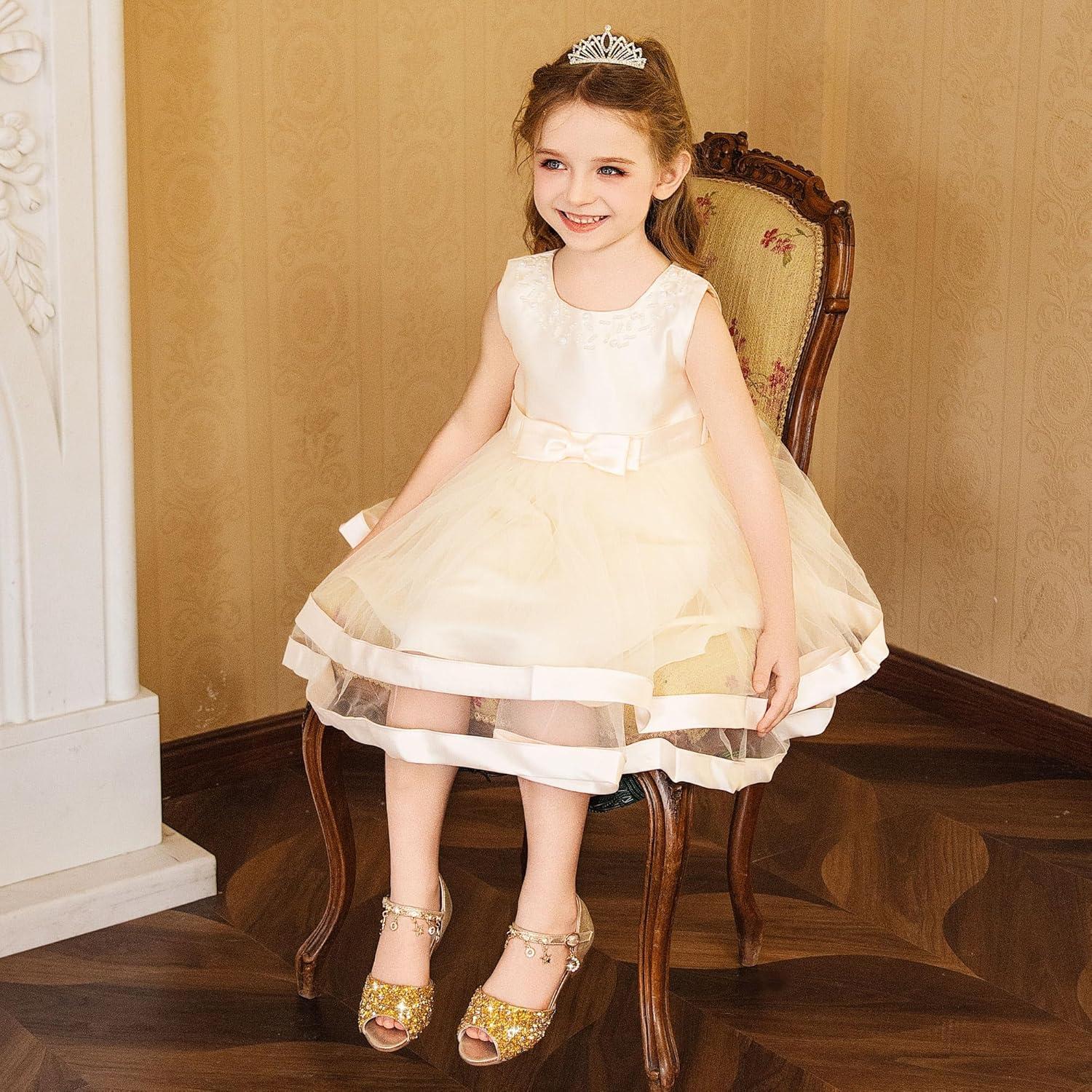 imageFurdeour Sparkly Girls Dress Shoes Princess Shoes High Heels Peep Toe Low Heel Glitter Toddler Big Kid Wedding PartyGoldsequins