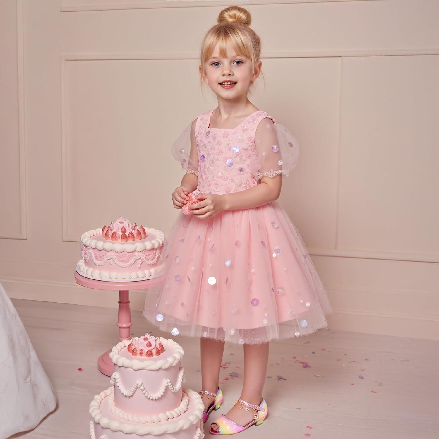 imageFurdeour Sparkly Girls Dress Shoes Princess Shoes High Heels Peep Toe Low Heel Glitter Toddler Big Kid Wedding PartyRainbow