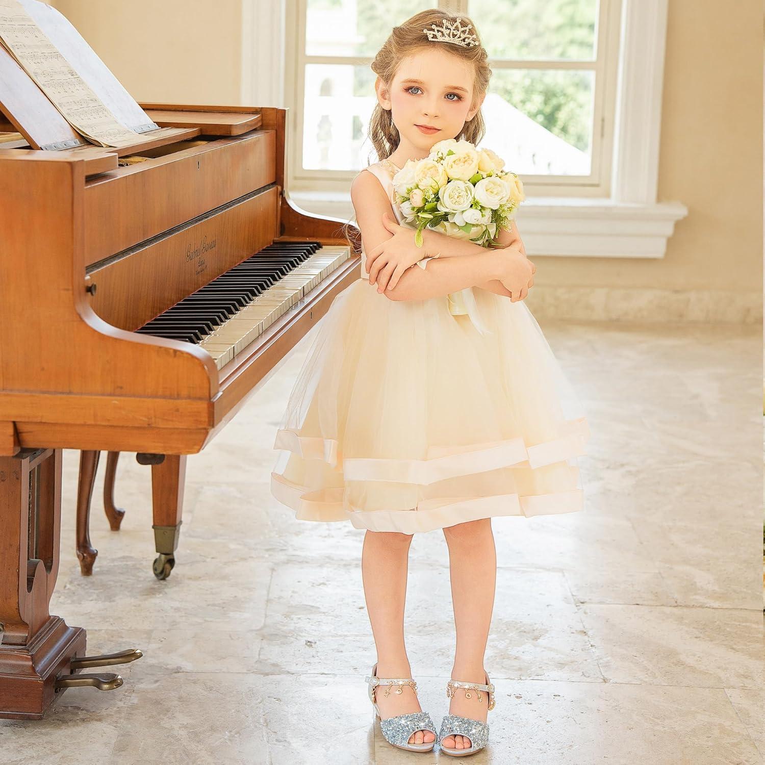 imageFurdeour Sparkly Girls Dress Shoes Princess Shoes High Heels Peep Toe Low Heel Glitter Toddler Big Kid Wedding PartySilversequins