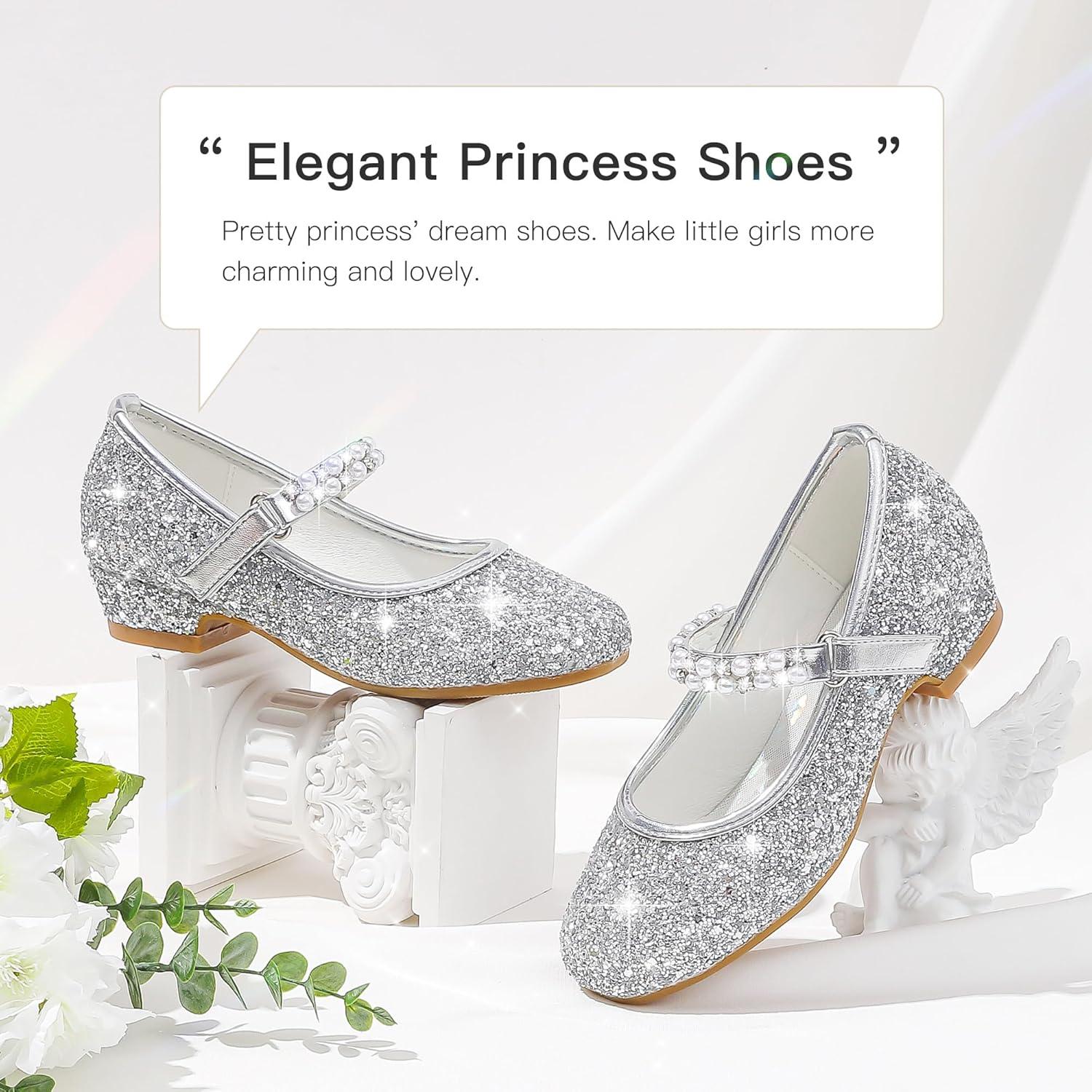 imageFurdeour Toddler Girls Mary Janes Shoes Low Heel Ballet Flats Wedding Party Dress Shoes for KidsSequins Silver