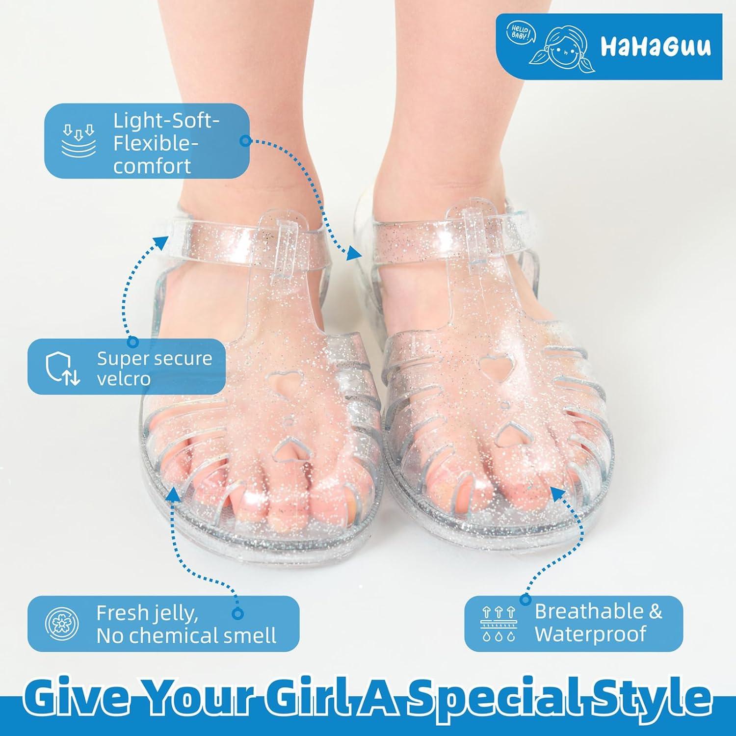 imageGirls Jelly Sandals Summer Costume Princess Dress Flat Breathable Waterproof Fisherman Gladiator Shoes For Girl Closed Toe Beach FlatSandals For Toddler Little Kid Big KidsGlitter Clear