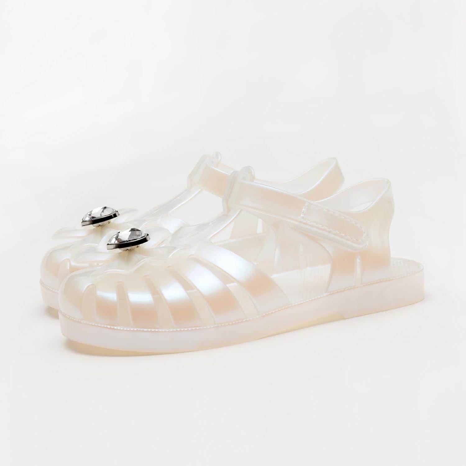 imageGirls Jelly Sandals Summer Costume Princess Dress Flat Breathable Waterproof Fisherman Gladiator Shoes For Girl Closed Toe Beach FlatSandals For Toddler Little Kid Big KidsSeashell White