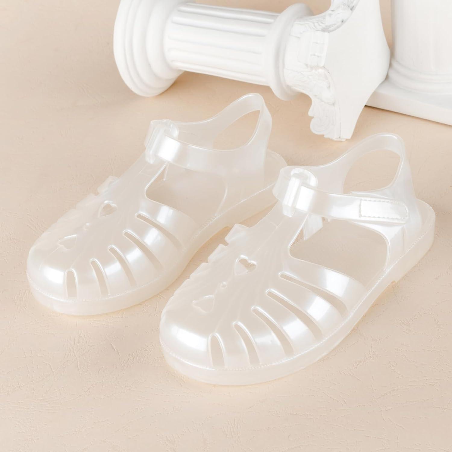 imageGirls Jelly Sandals Summer Costume Princess Dress Flat Breathable Waterproof Fisherman Gladiator Shoes For Girl Closed Toe Beach FlatSandals For Toddler Little Kid Big KidsPearl