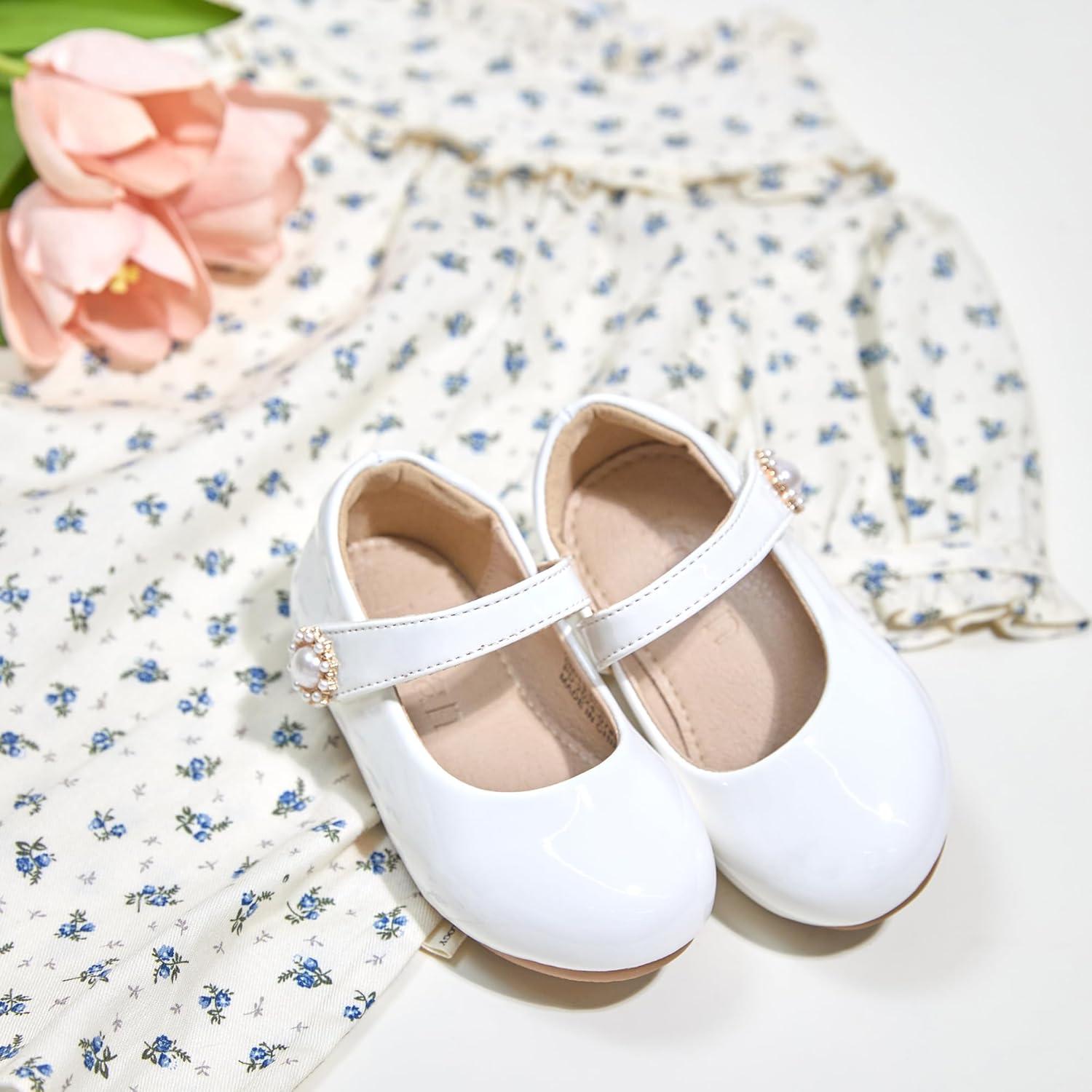 imageKolan Toddler Little Girls Mary Jane Ballet Flat Dress ShoesKf11white