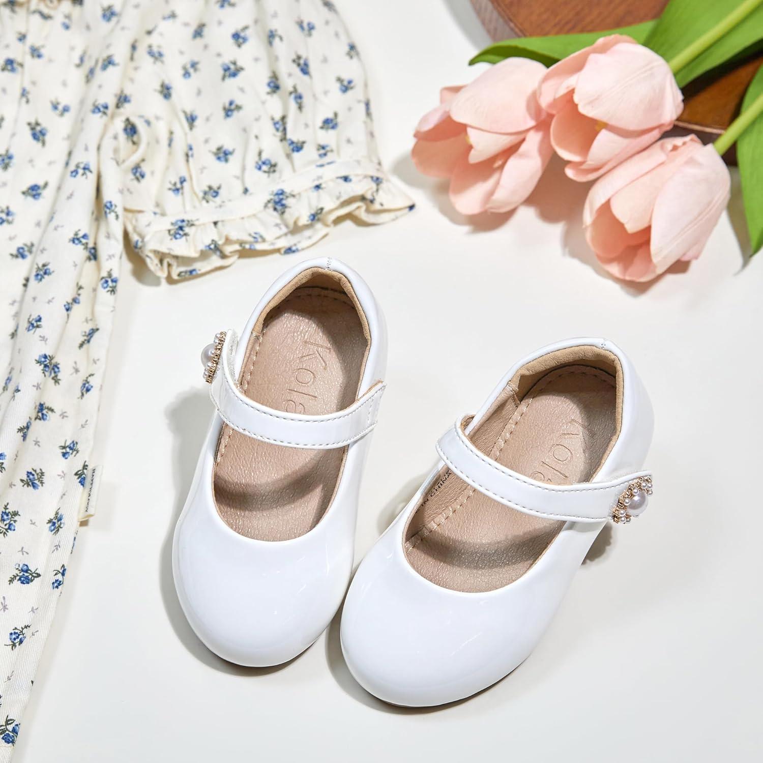 imageKolan Toddler Little Girls Mary Jane Ballet Flat Dress ShoesKf11white