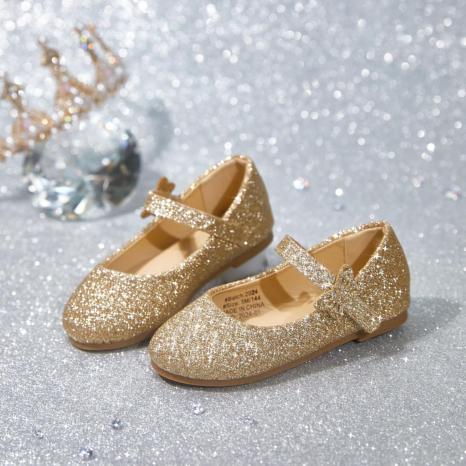 imageKolan Toddler Little Girls Mary Jane Ballet Flat Dress ShoesKh21 Glitter Gold