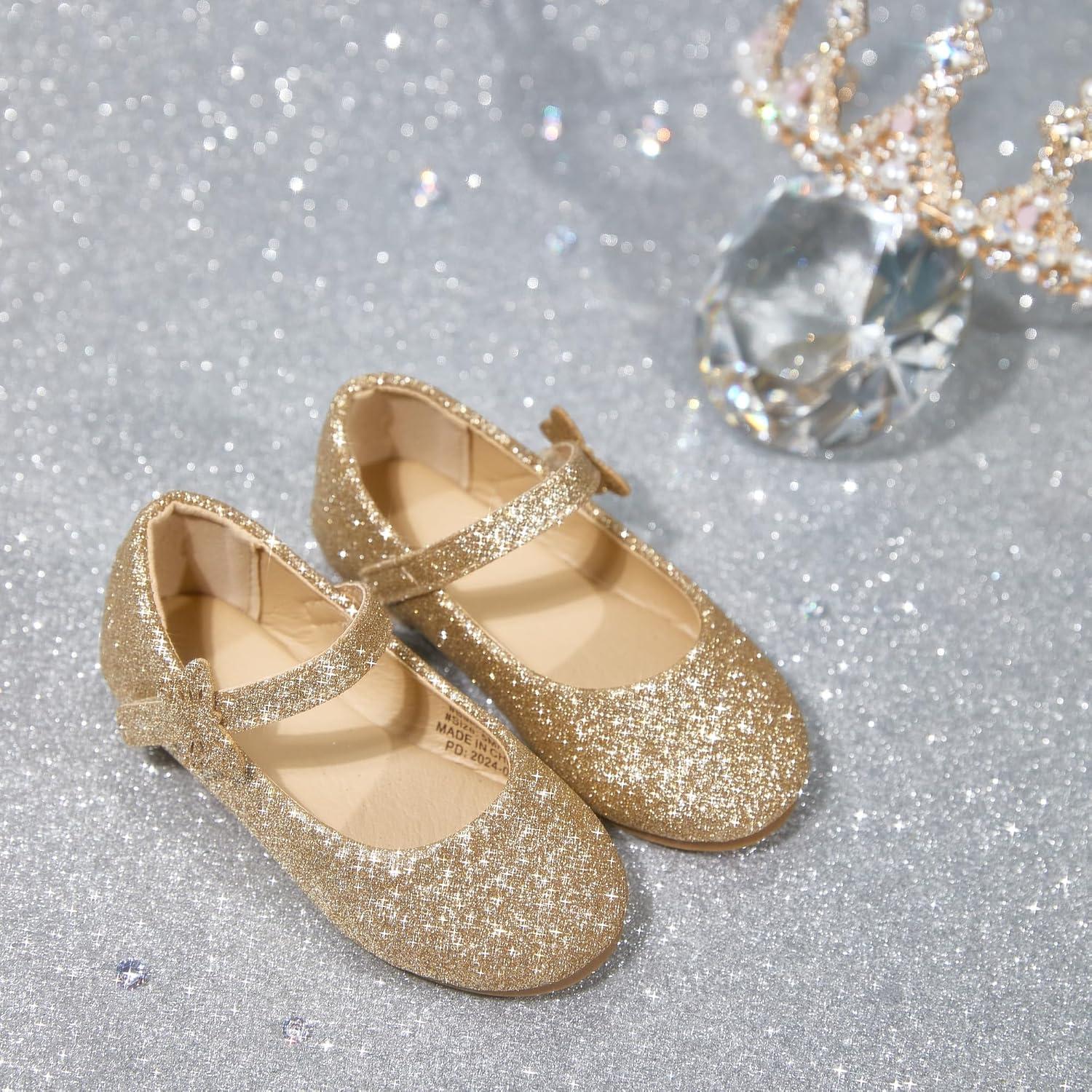 imageKolan Toddler Little Girls Mary Jane Ballet Flat Dress ShoesKh21 Glitter Gold