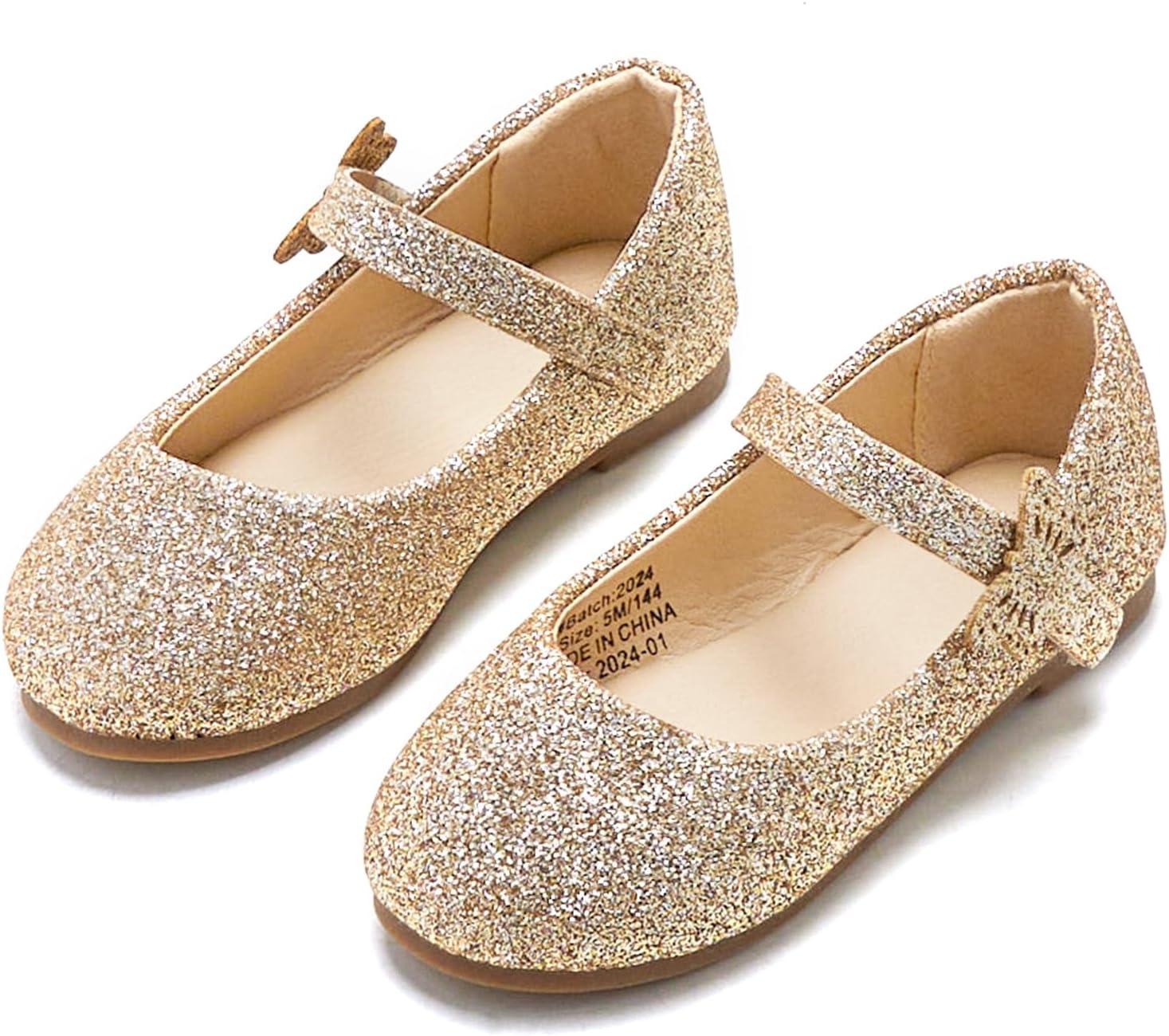 imageKolan Toddler Little Girls Mary Jane Ballet Flat Dress ShoesKh21 Glitter Gold