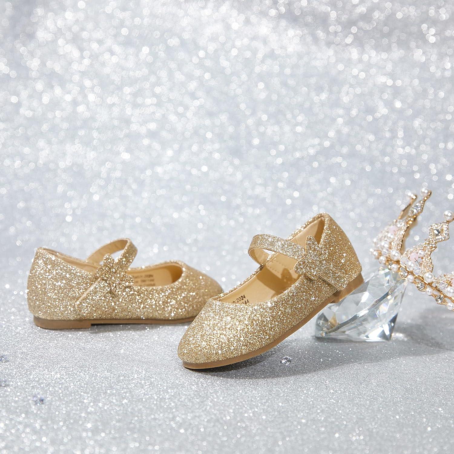 imageKolan Toddler Little Girls Mary Jane Ballet Flat Dress ShoesKh21 Glitter Gold