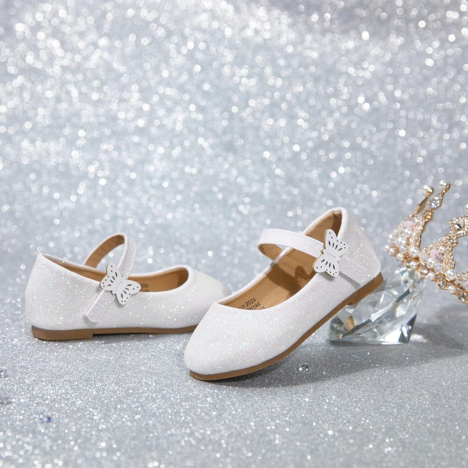 imageKolan Toddler Little Girls Mary Jane Ballet Flat Dress ShoesKh21 Glitter White